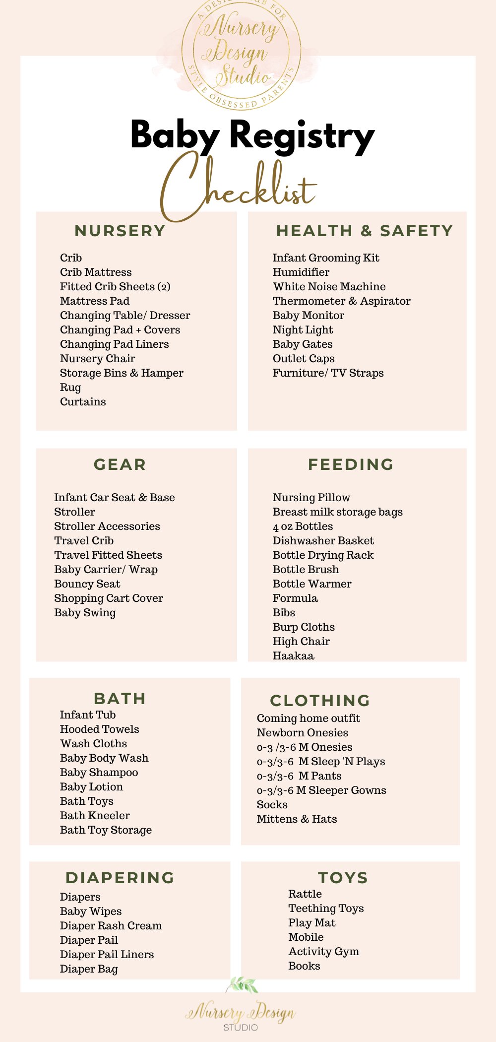 BABY REGISTRY CHECKLIST PRINTABLE PDF Nursery Design Studio
