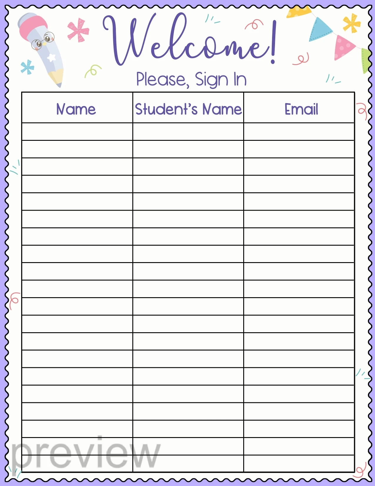 Curriculum Night Sign In Sheet Printable