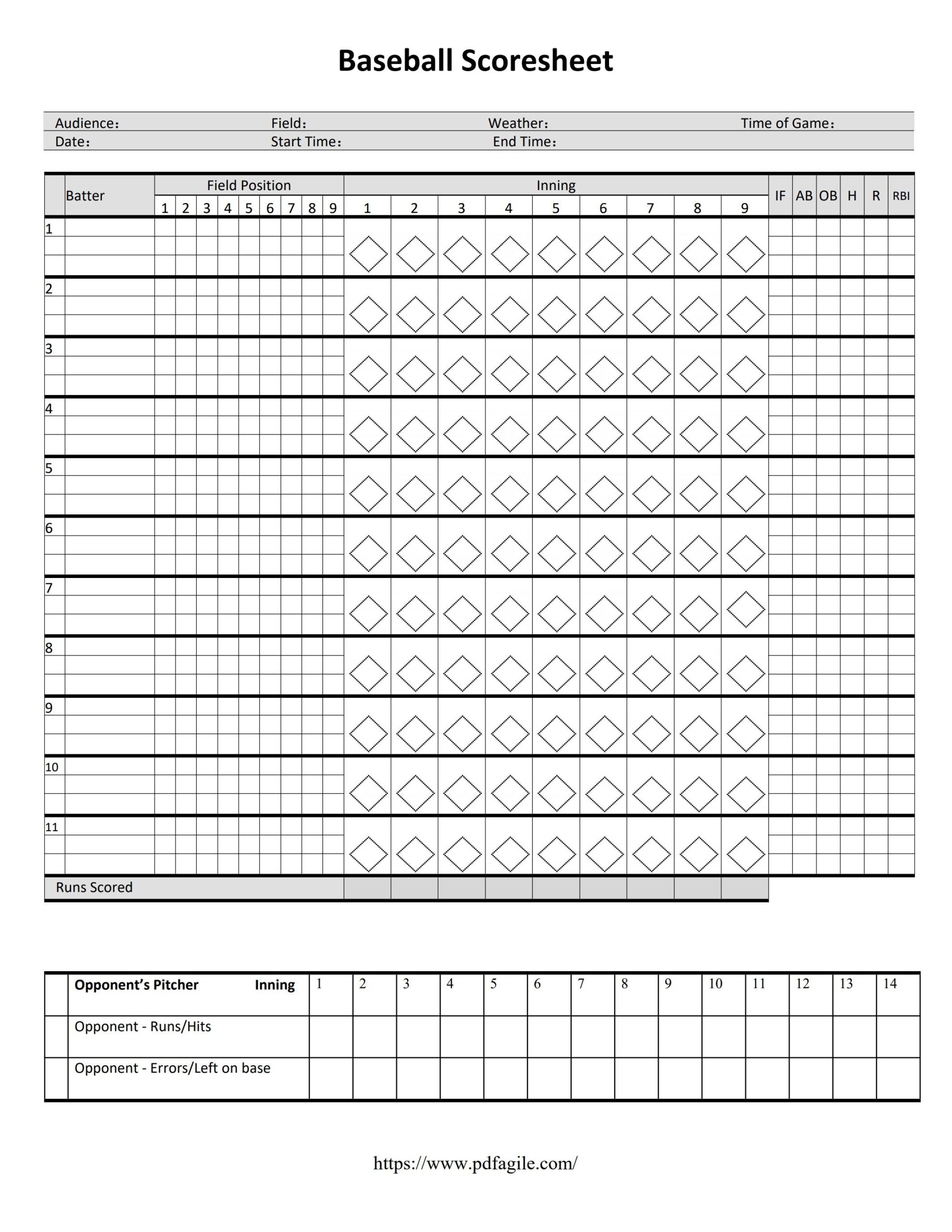 Printable Baseball Professional Score Sheets