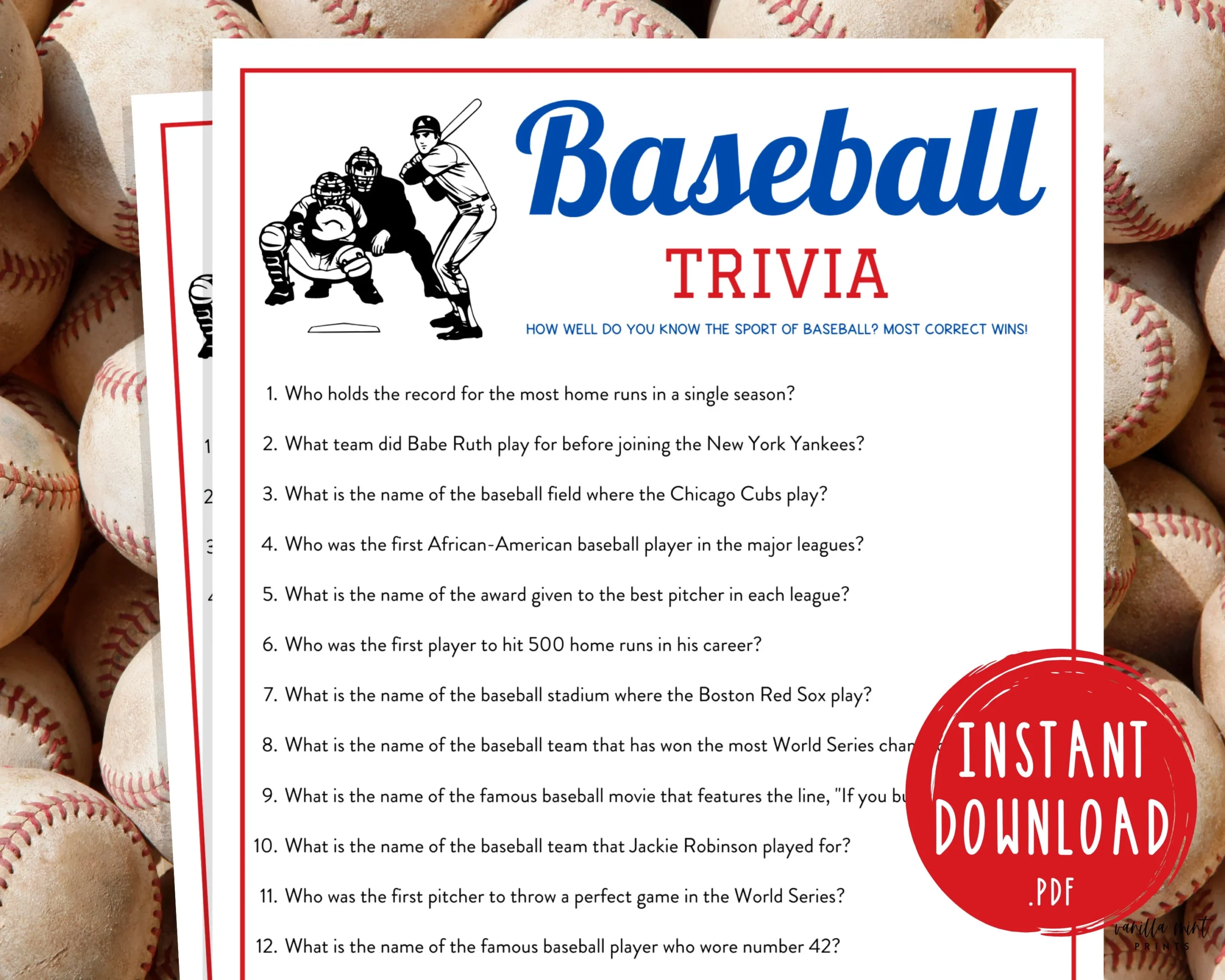 Trivia Baseball Teams Match Games Printable