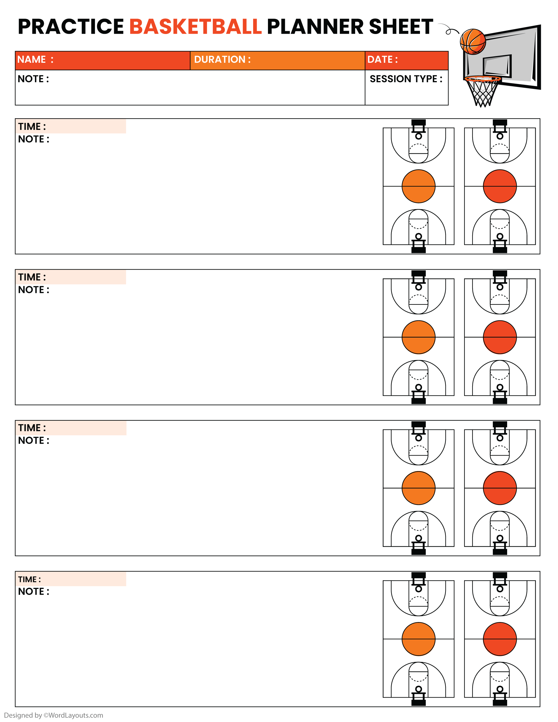 Basketball Game Planner Sheet Template WordLayouts