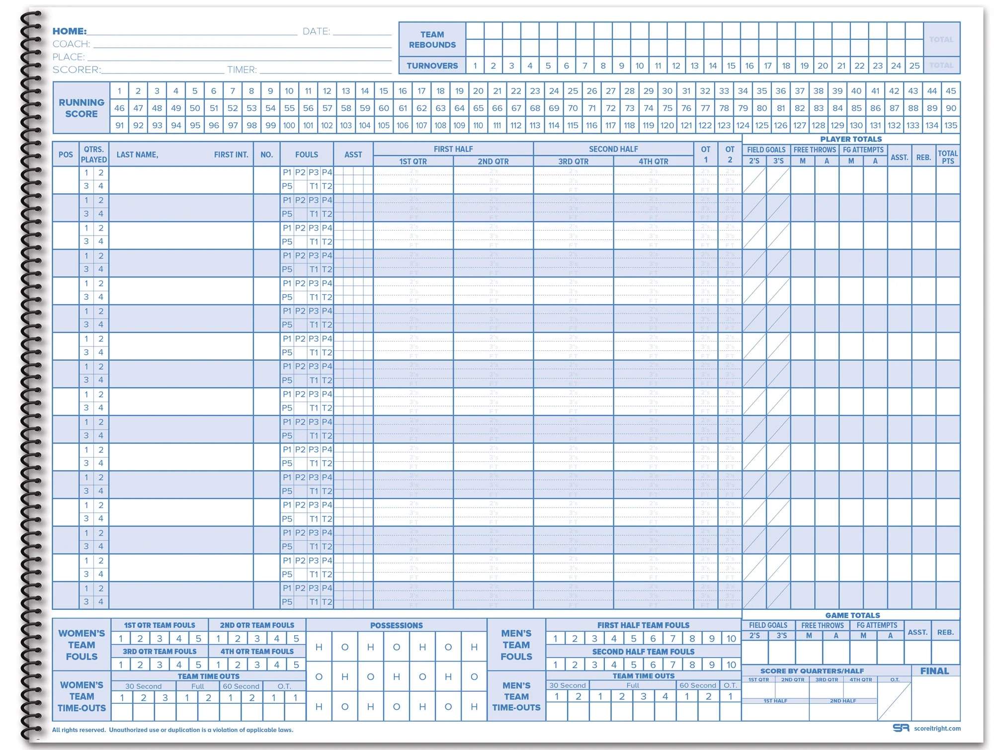 Basketball Scorebook Printable Sheets