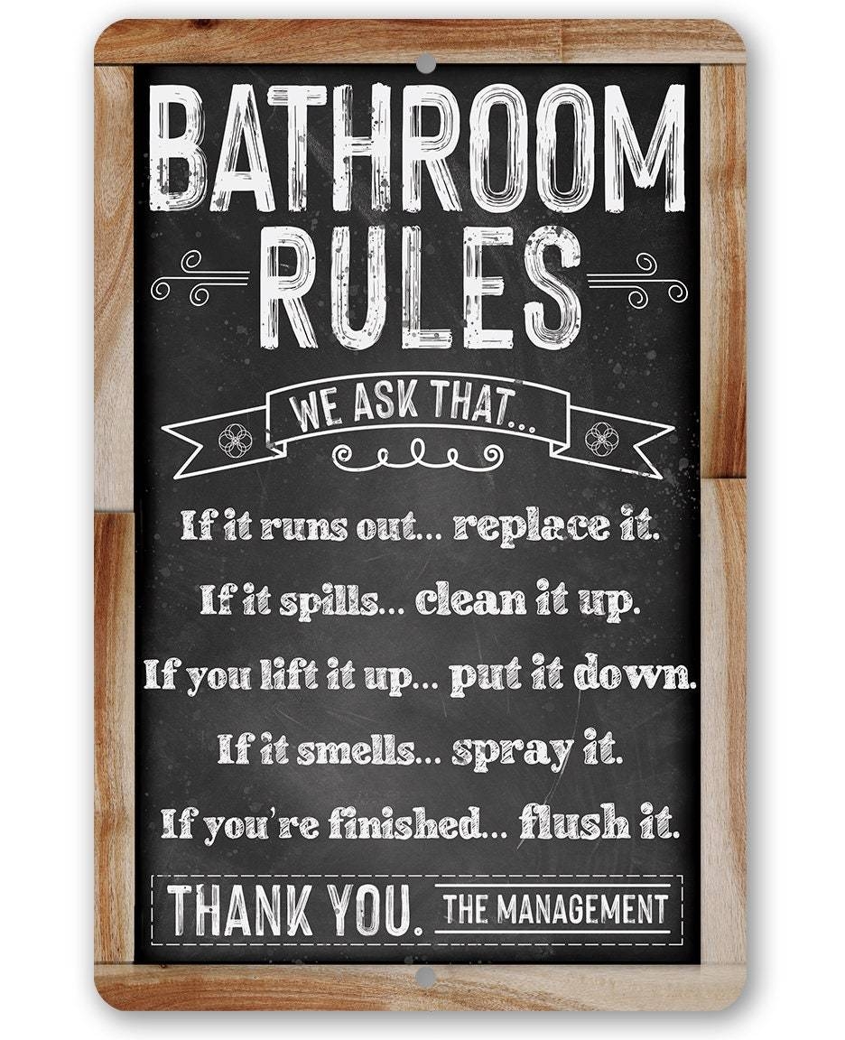 Bathroom Rules Chalkboard Style Metal Sign Lone Star Art