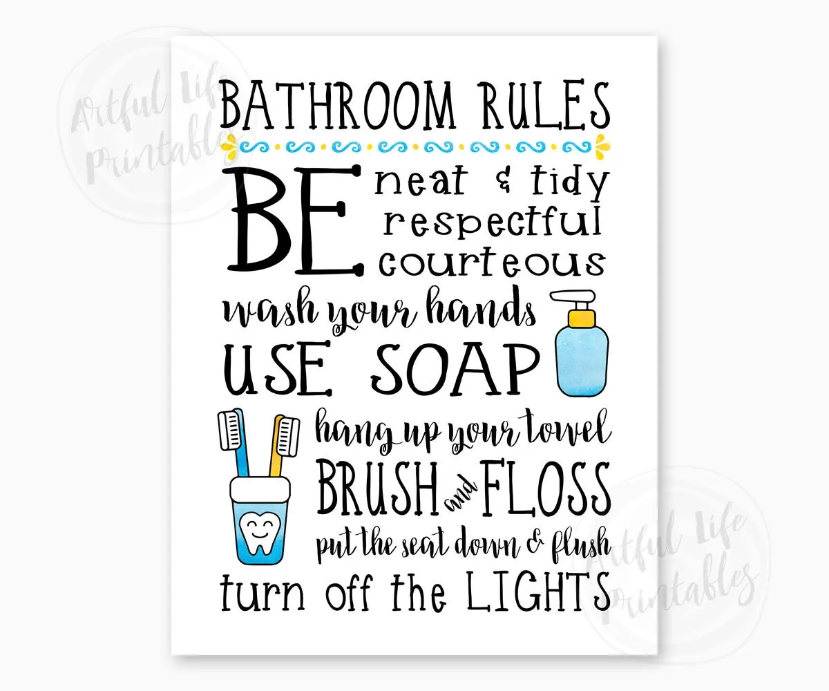 BATHROOM RULES Kids Bathroom Sign Family Bathroom Rules Bathroom Wall Art Bathroom Decor Bathroom Printables Instant Download Etsy