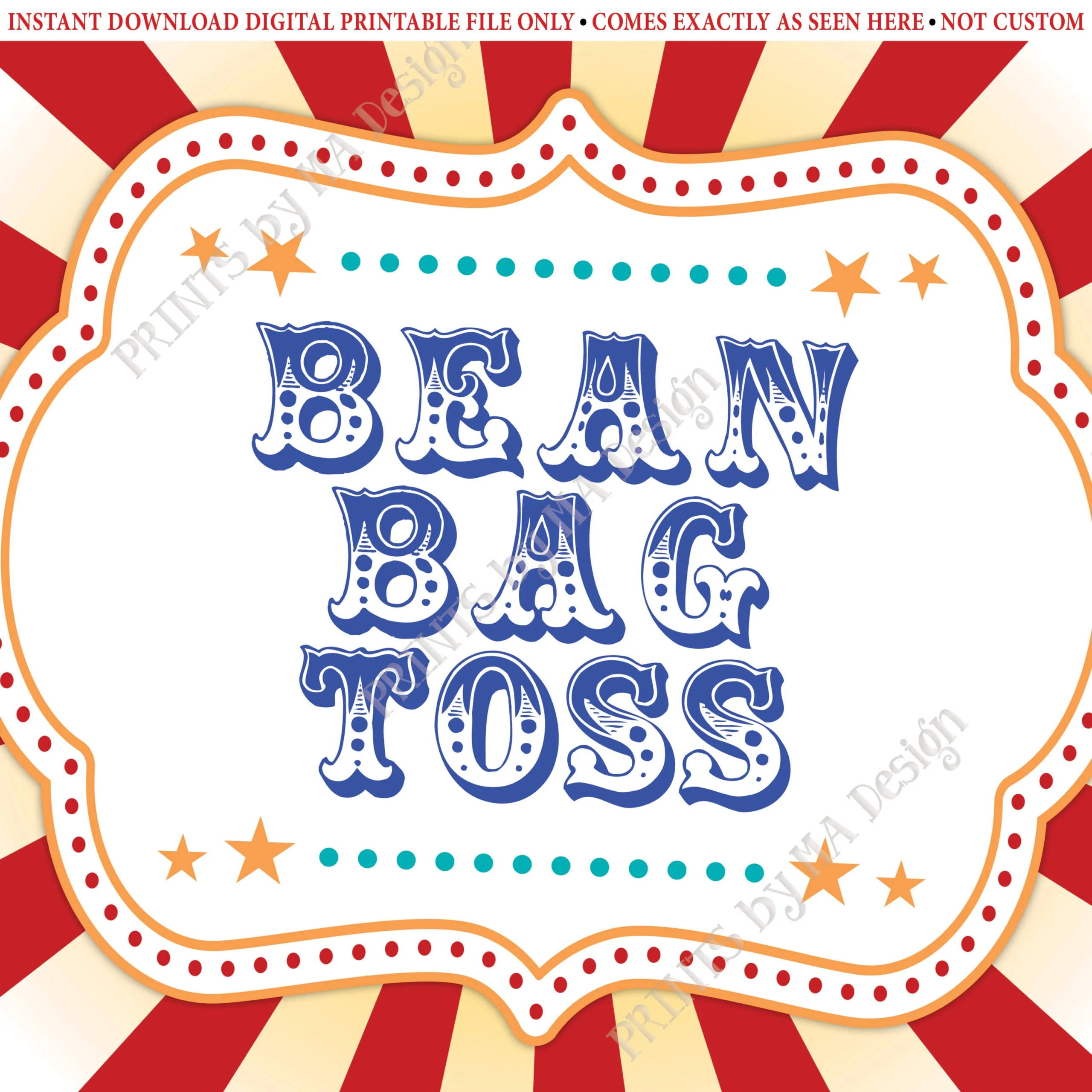 Bean Bag Toss Carnival Party Sign Carnival Games Circus Party Activities PRINTABLE 8x10 16x20 Bean Bag Toss Sign