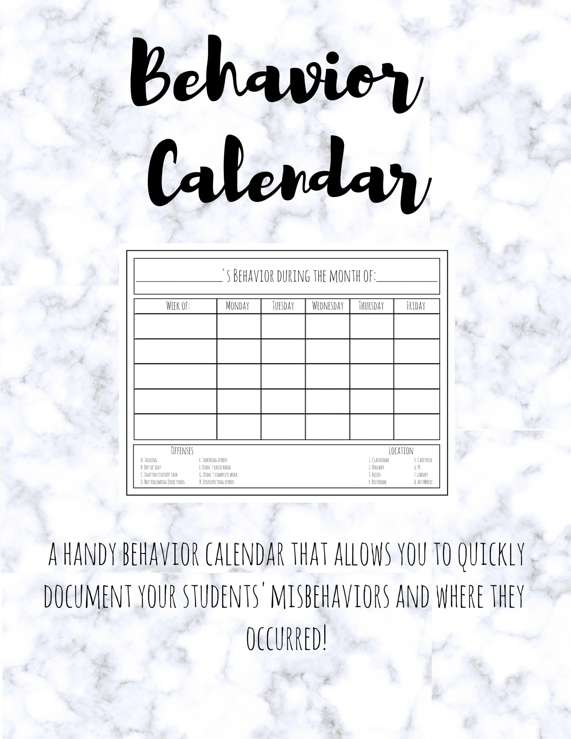 Behavior Chart Calendar Printable
