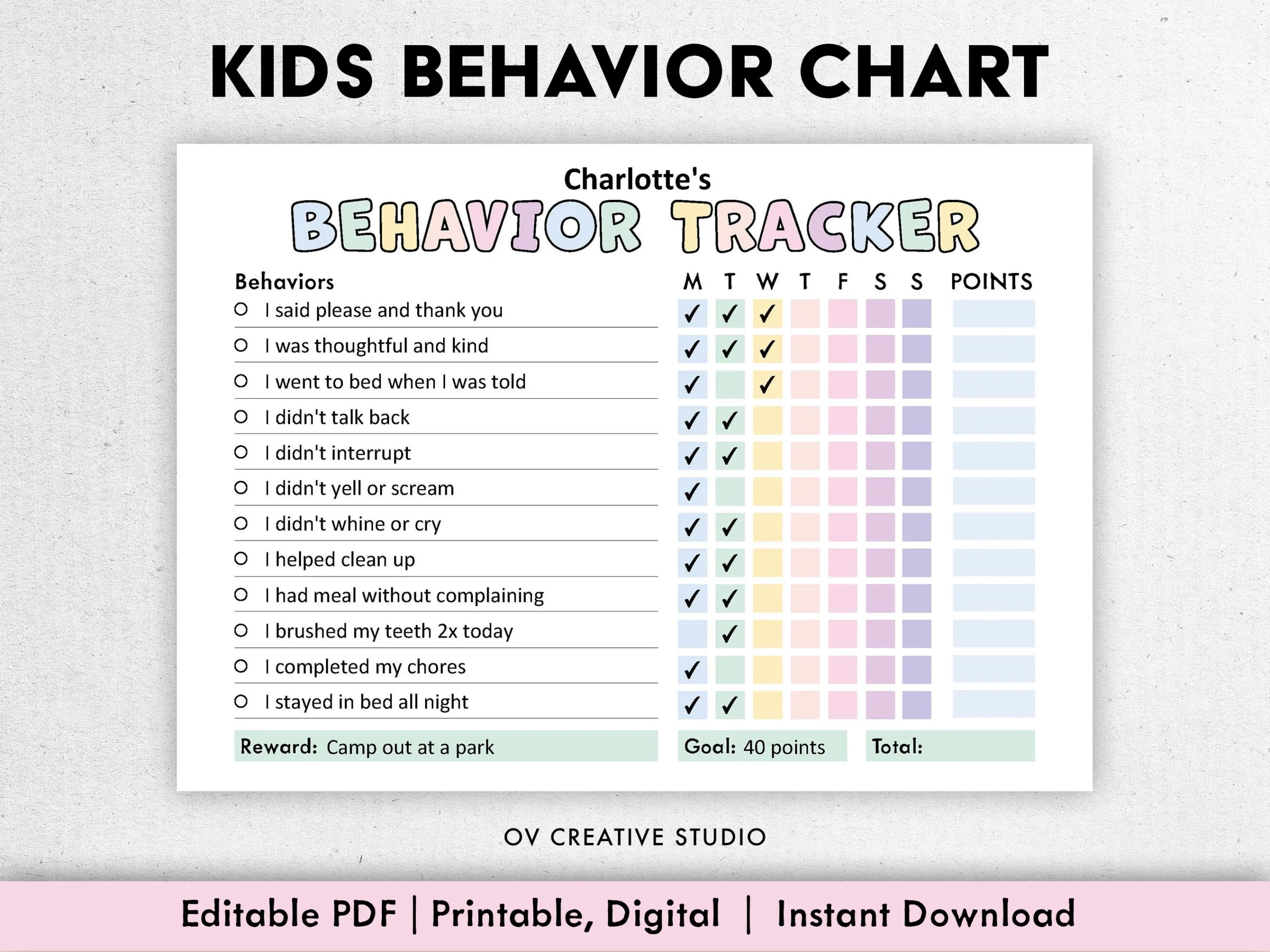 Boy Behavior Printable Chart