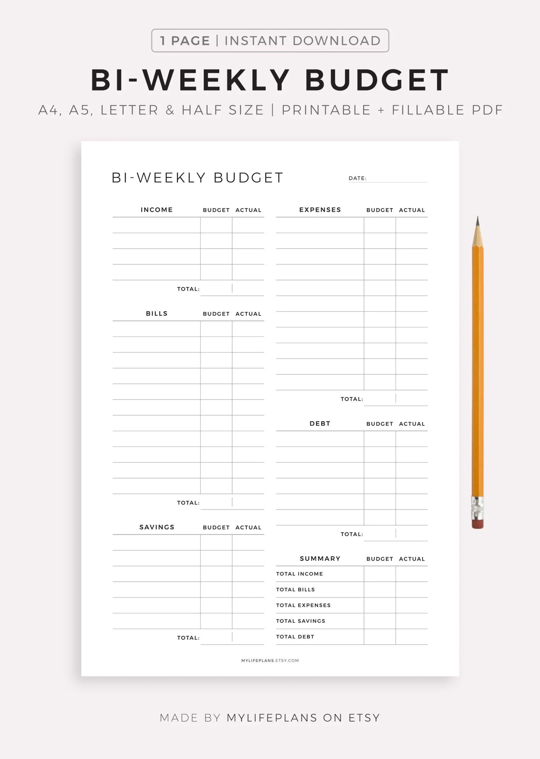Bi weekly Budget Planner Printable Fillable Budget Template PDF Budget By Paycheck Budget Tracker A4 a5 letter half Instant Download Etsy