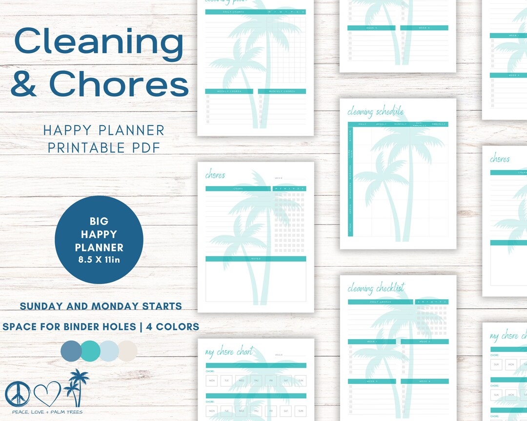 Big Happy Planner Printables Palm Tree Watermark Cleaning Chores Schedule Printable Household Chore Chart US Letter Instant PDF Download Etsy