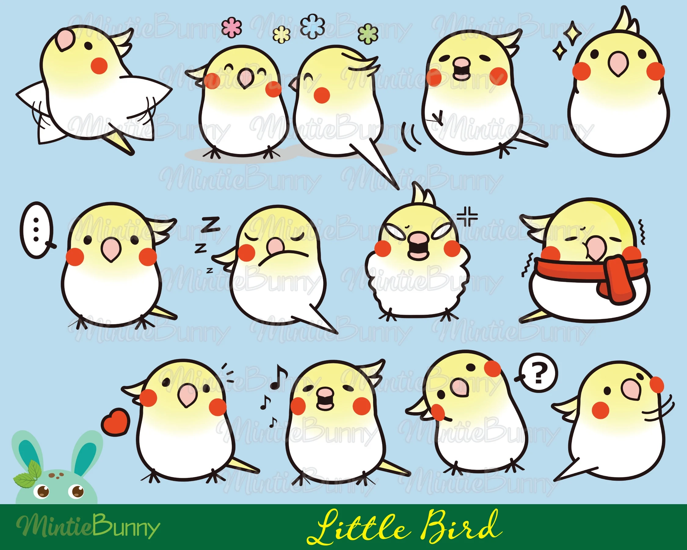 Bird Clipart Animal Clipart Kawaii Clipart Hand Drawn Sticker Set Printable Planner Sticker Kawaii Sticker Etsy