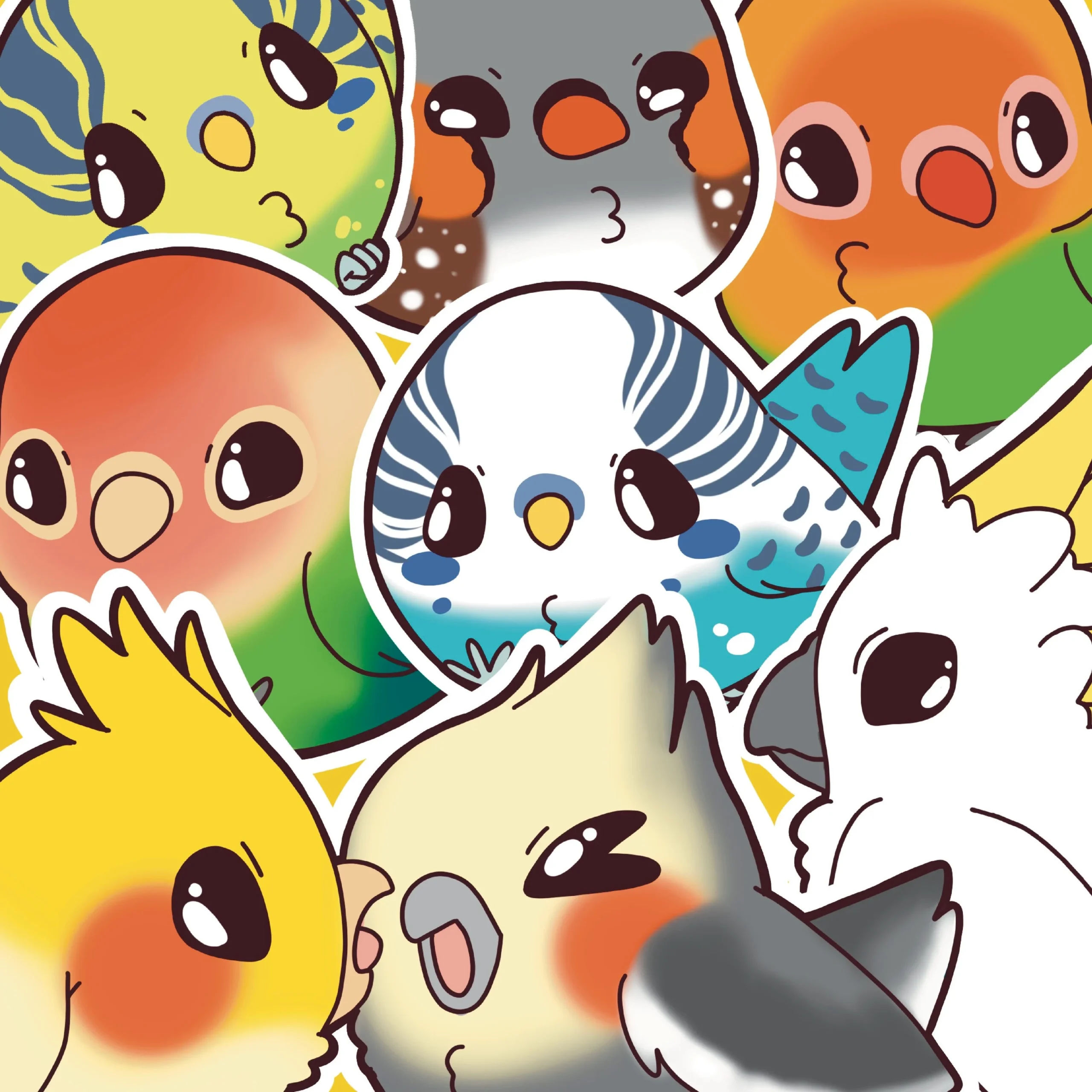 Bird Vinyl Stickers Kawaii Birb Prints Sticker Pack Parakeet Cockatiel Cockatoo Lovebird Zebra Finch Bookmark Anime Sticker Chibi Etsy