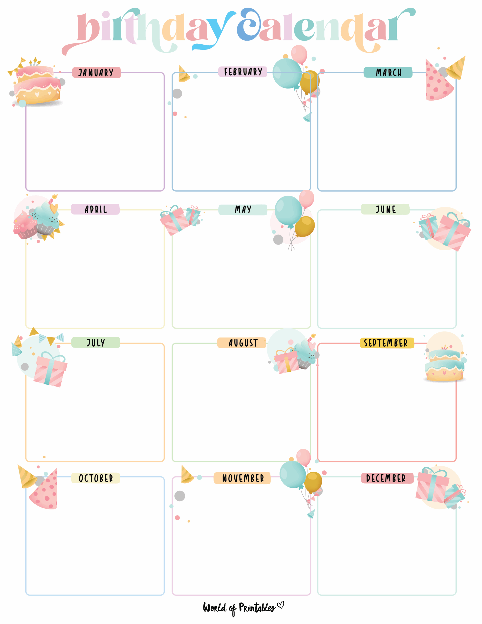 Birthday Calendars World Of Printables