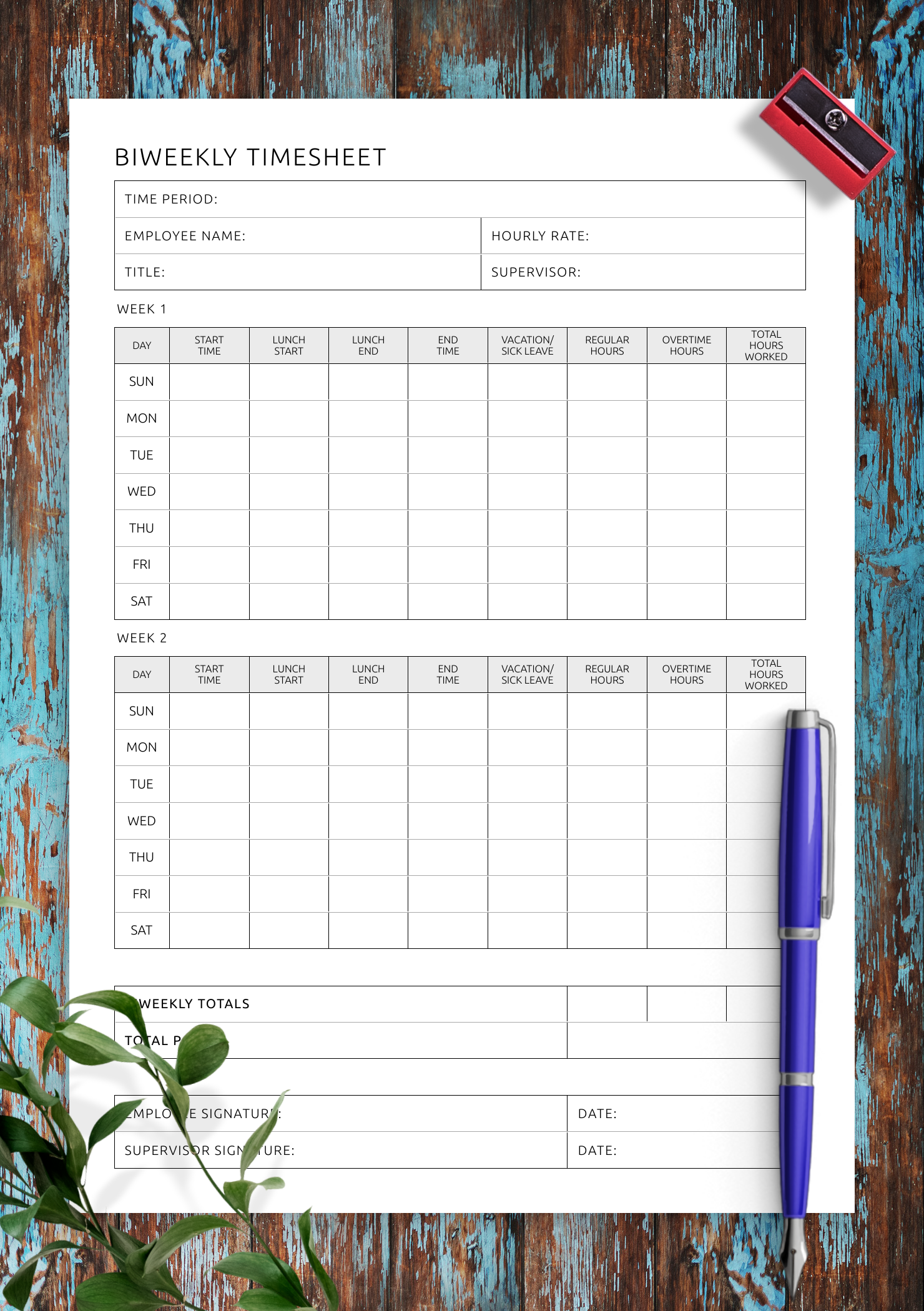 Bi Weekly Time Sheets Printable
