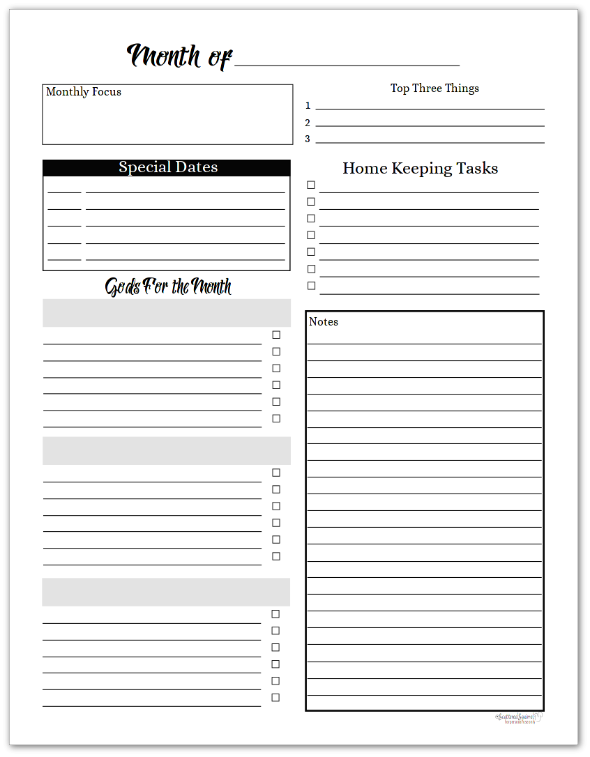 Black White Printable Planner