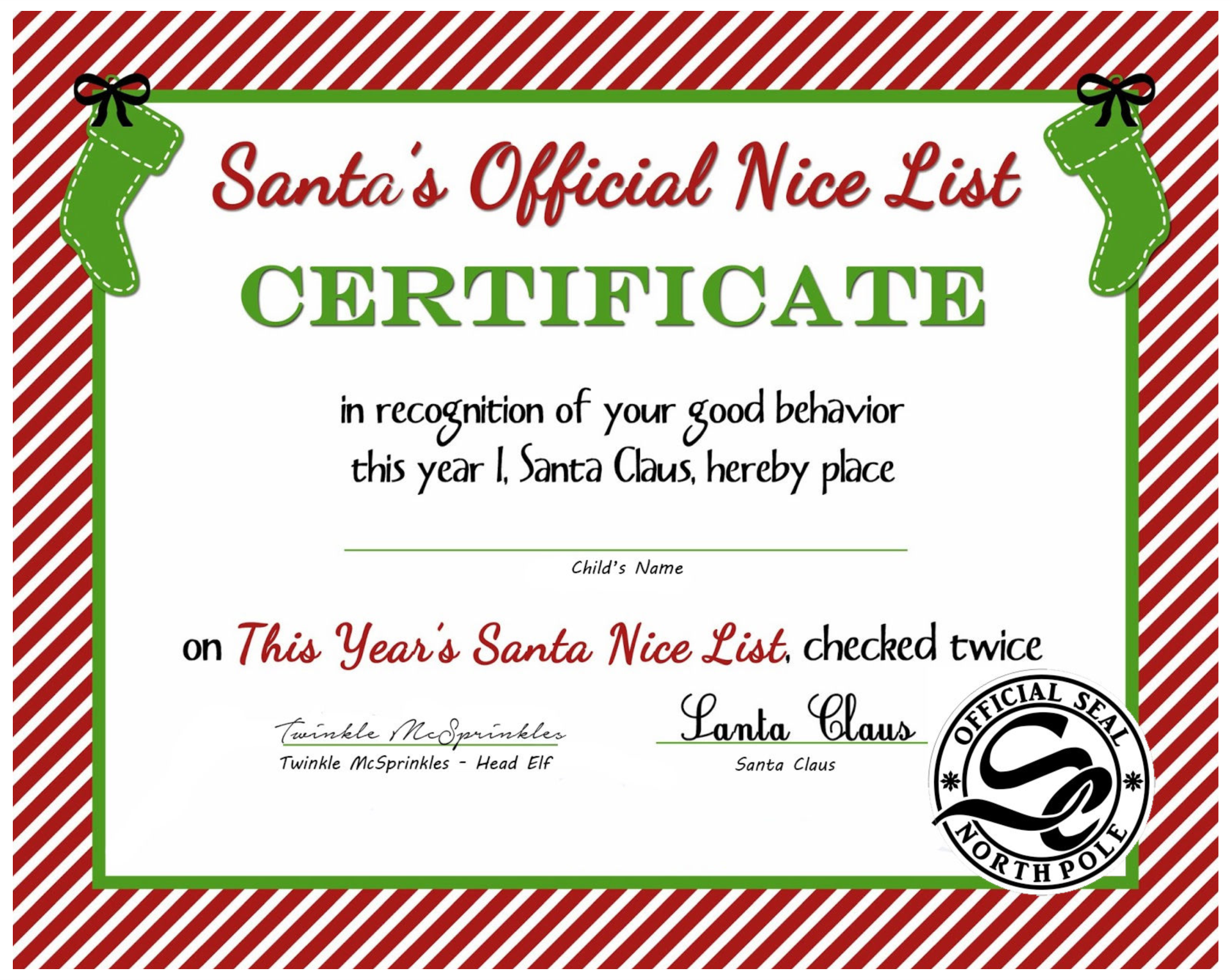 Nice List Certificate Printable