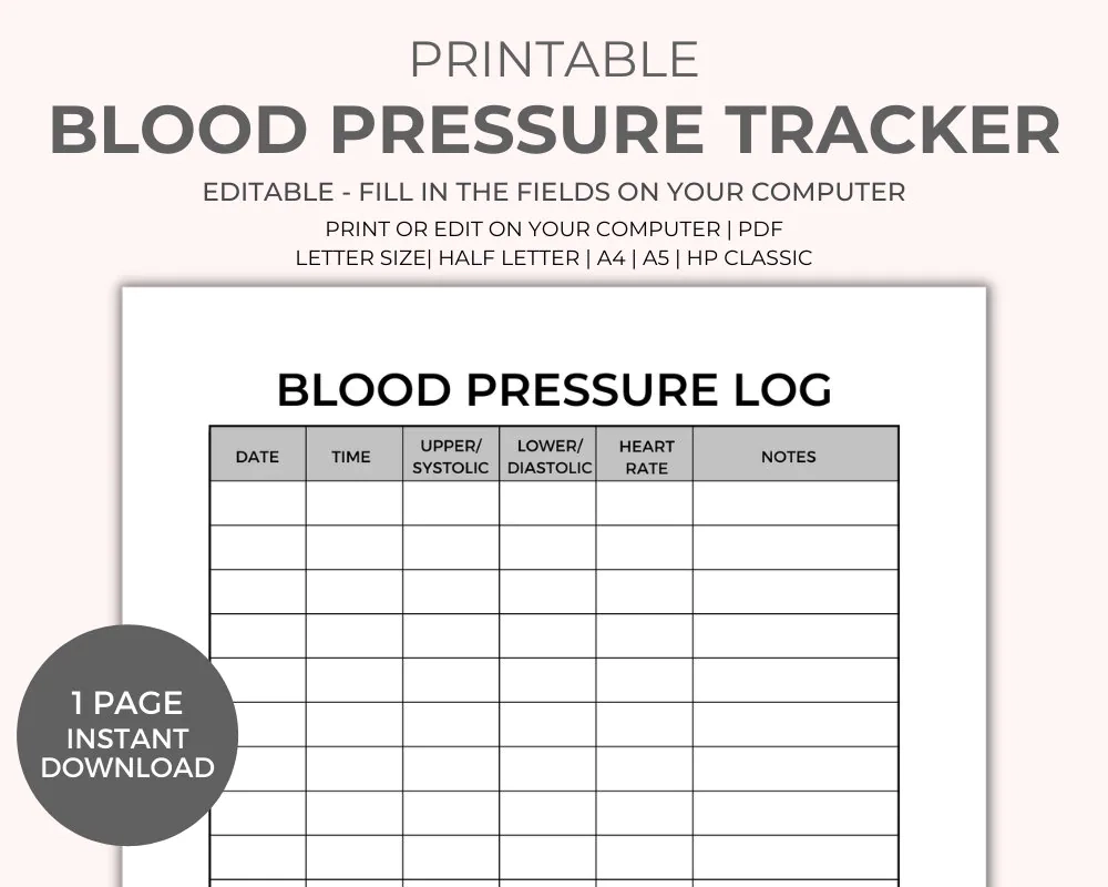 Free Printable Blood Pressure Chart