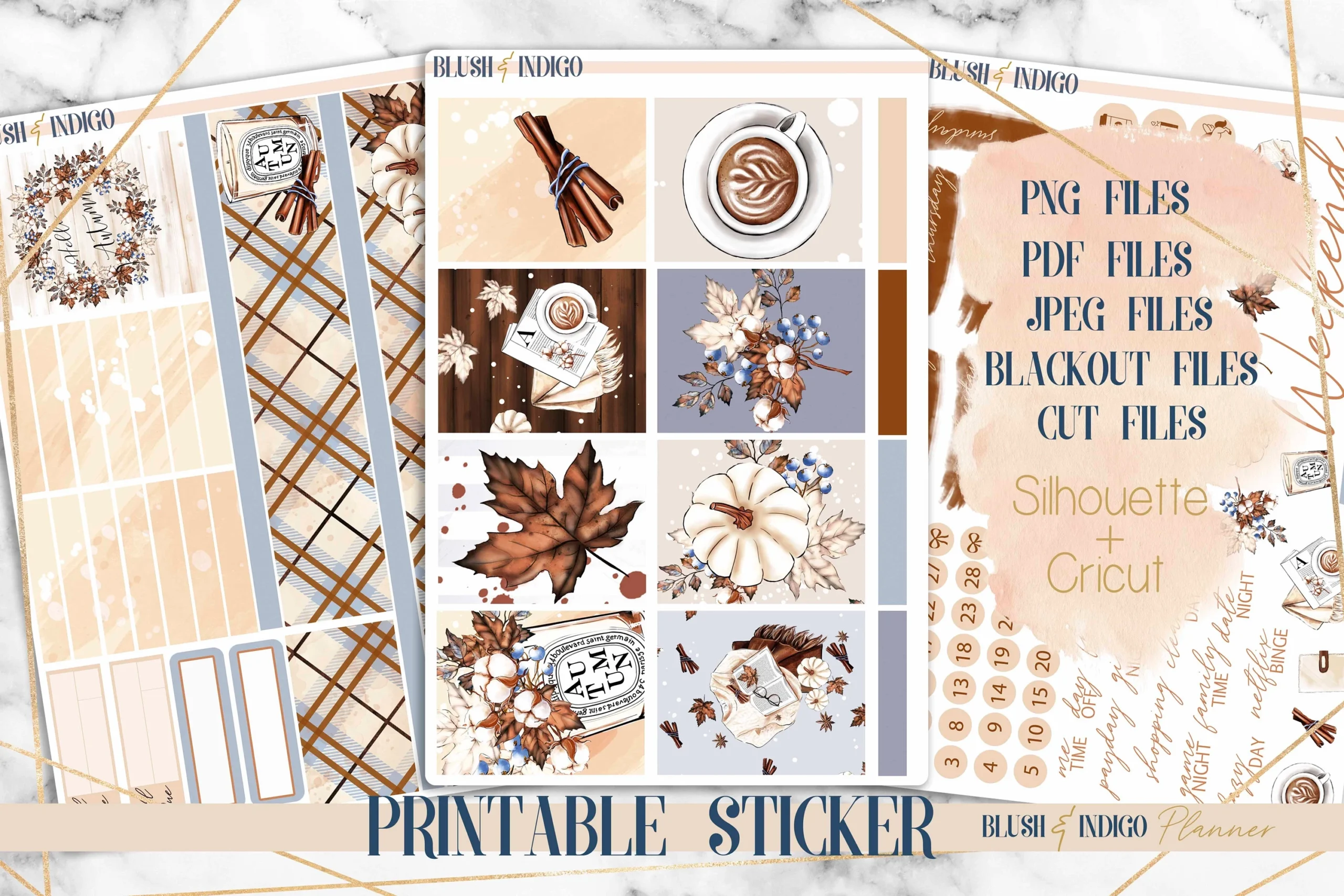 Blue Fall Printable Planner Stickers Printable Weekly Stickers Kit Fits Erin Condren And Recollection Planner Stickers Cut Files Etsy