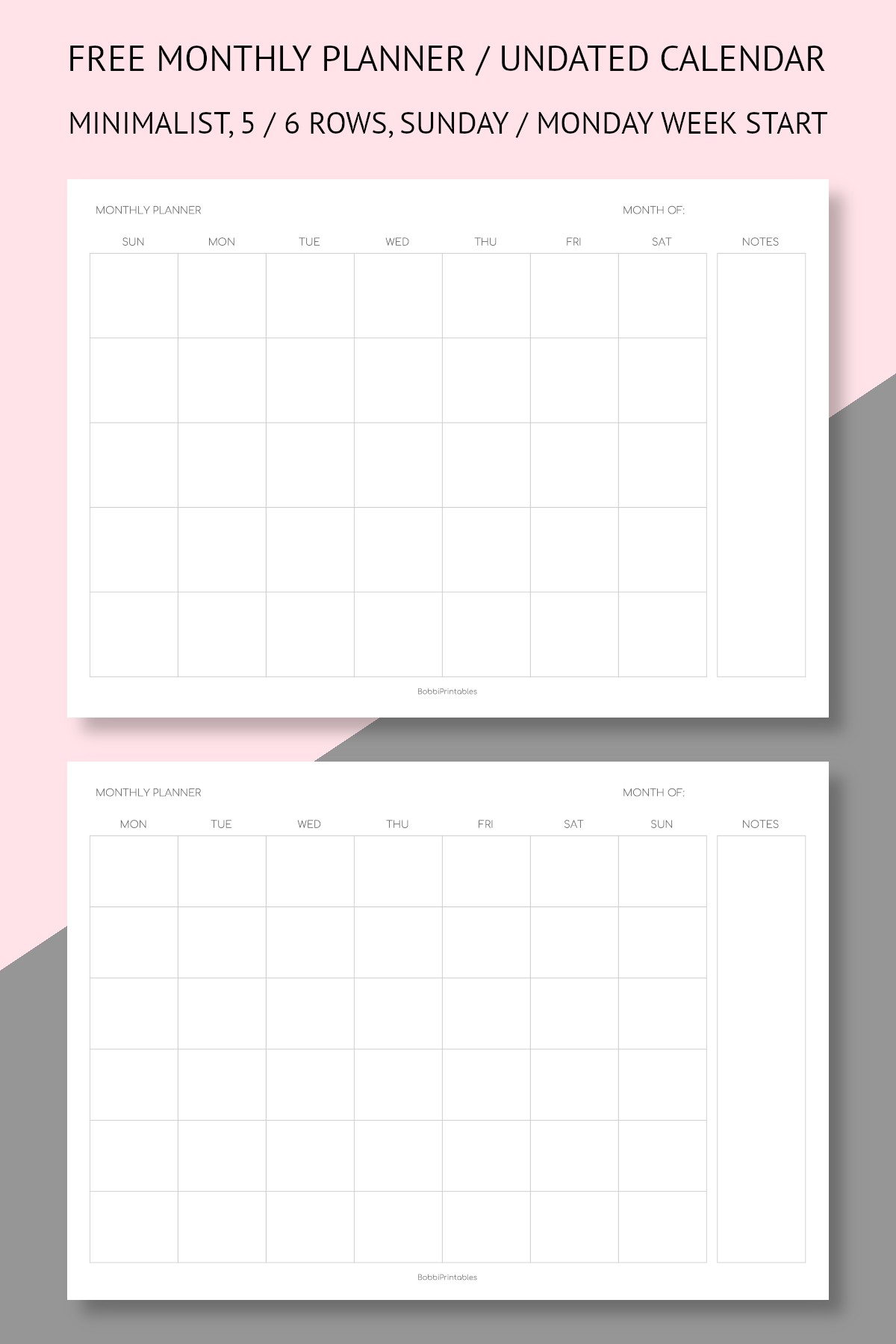 BobbiPrintables Free Printable Minimalist Monthly Planner 
