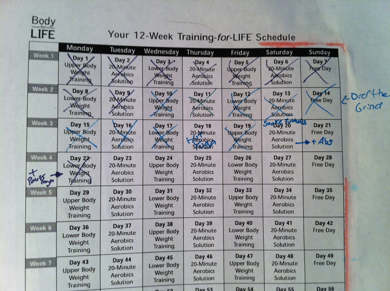 Printable Body For Life Workout Sheets
