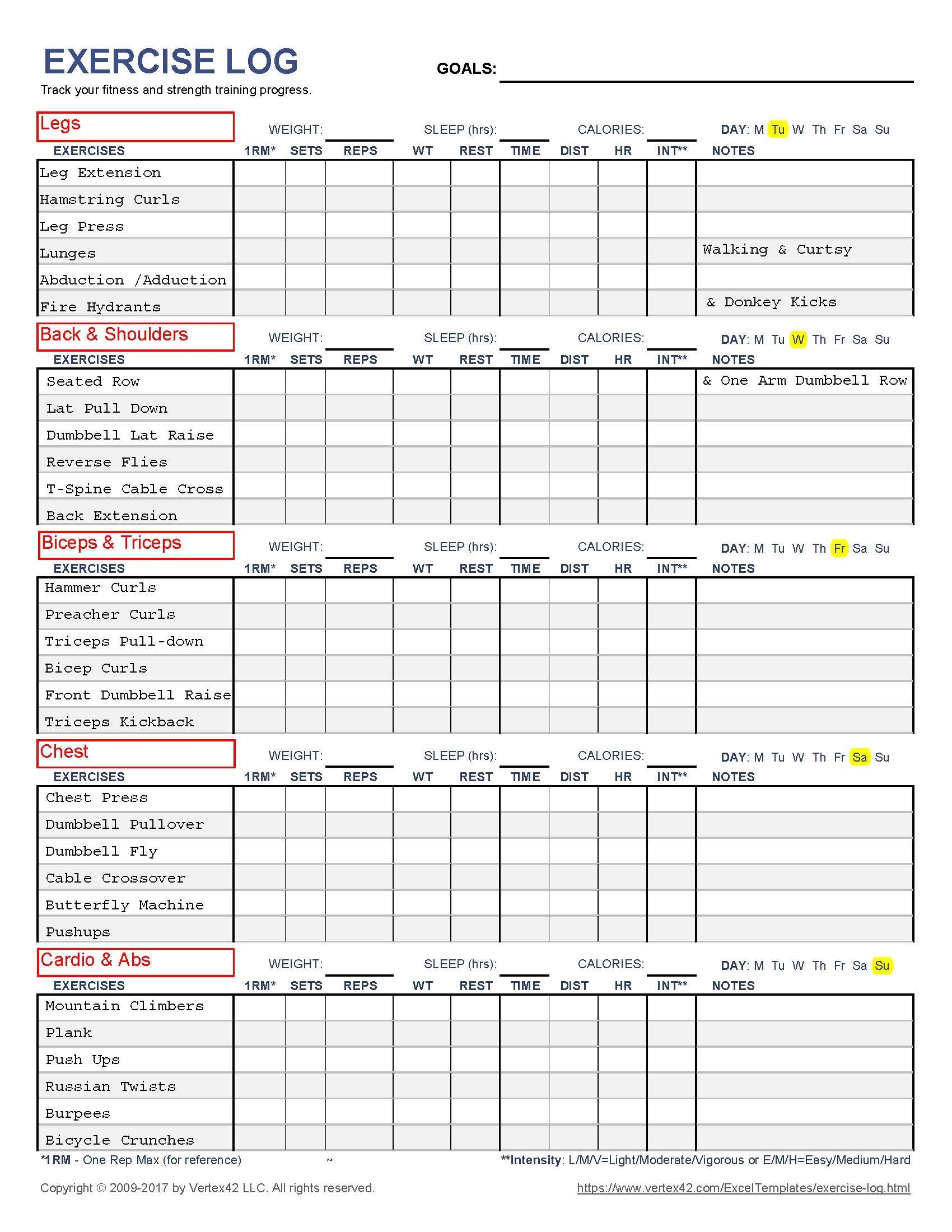 Body For Life Workout Sheets Lower Body