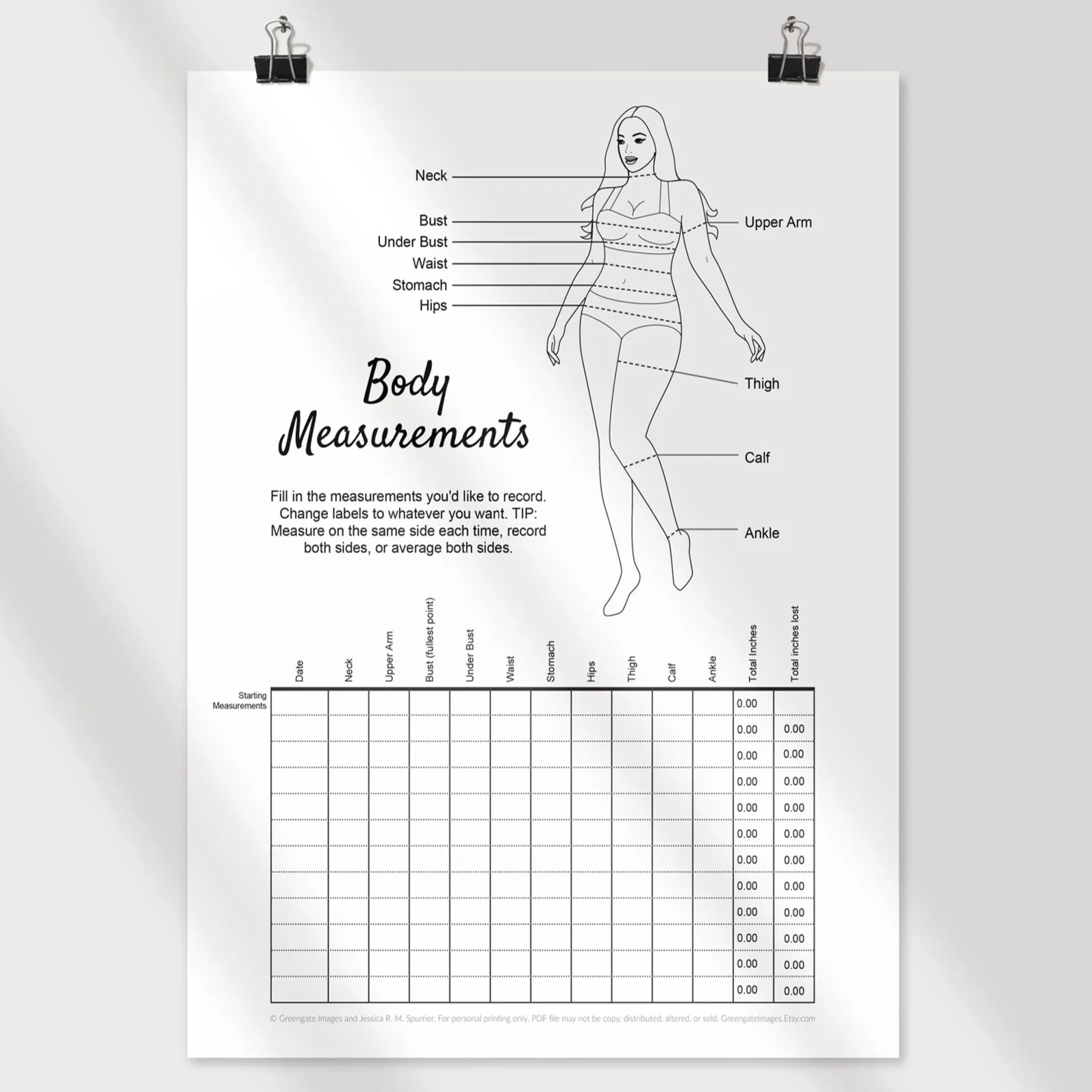 Free Printable Body Measurement Charts