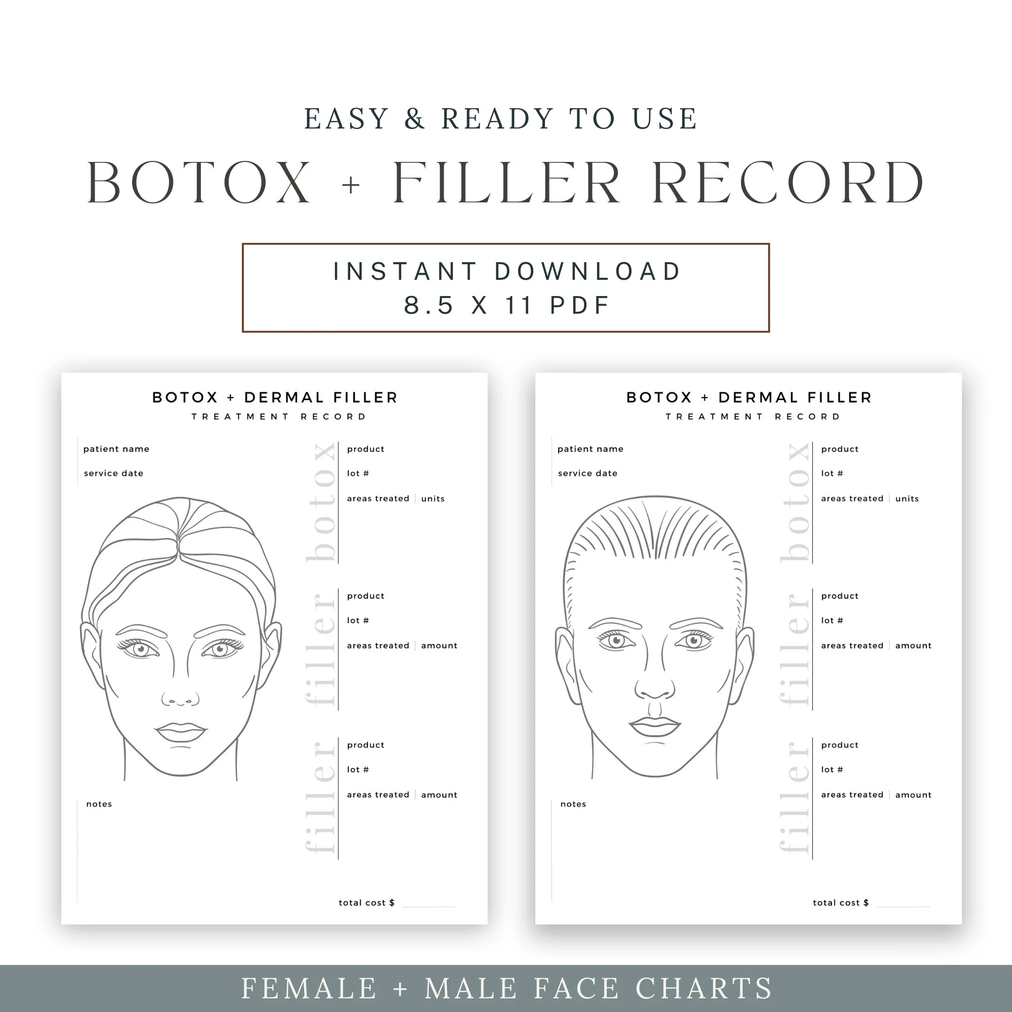 BOTOX Dermal Filler Treatment Record Patient Record BOTOX Dermal Filler Nurse Injector Injectables Form Instant Digital Download Etsy