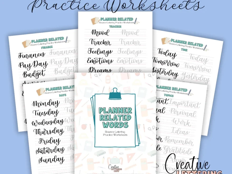 Bounce Lettering Practice Worksheets 100 Planner Words To Perfect Your Style Vial Designs
