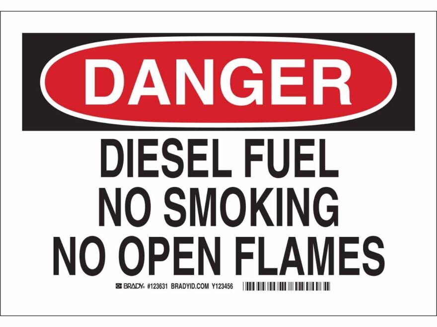 Brady Part 123632 DANGER Diesel Fuel No Smoking No Open Flames Sign BradyID