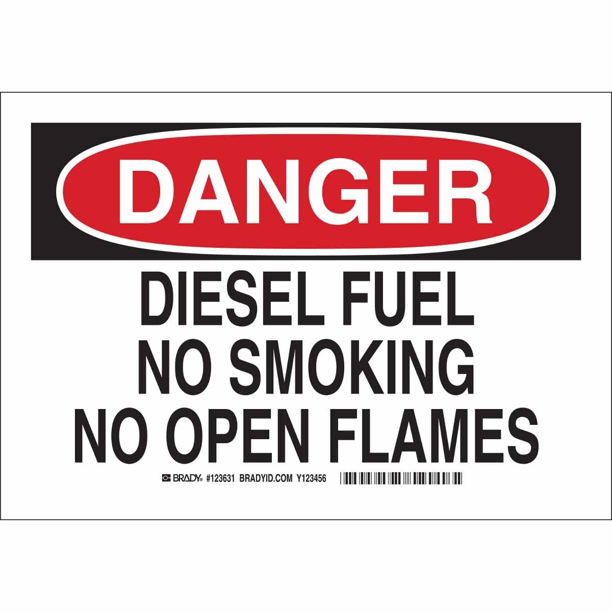 Brady Part 123632 DANGER Diesel Fuel No Smoking No Open Flames Sign BradyID
