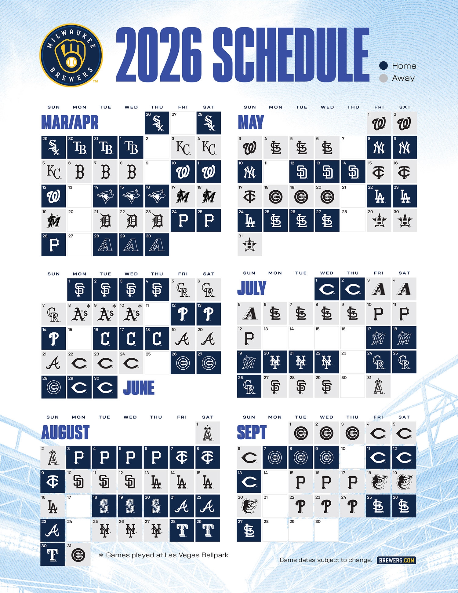 Brewers 2026 Printable Schedule
