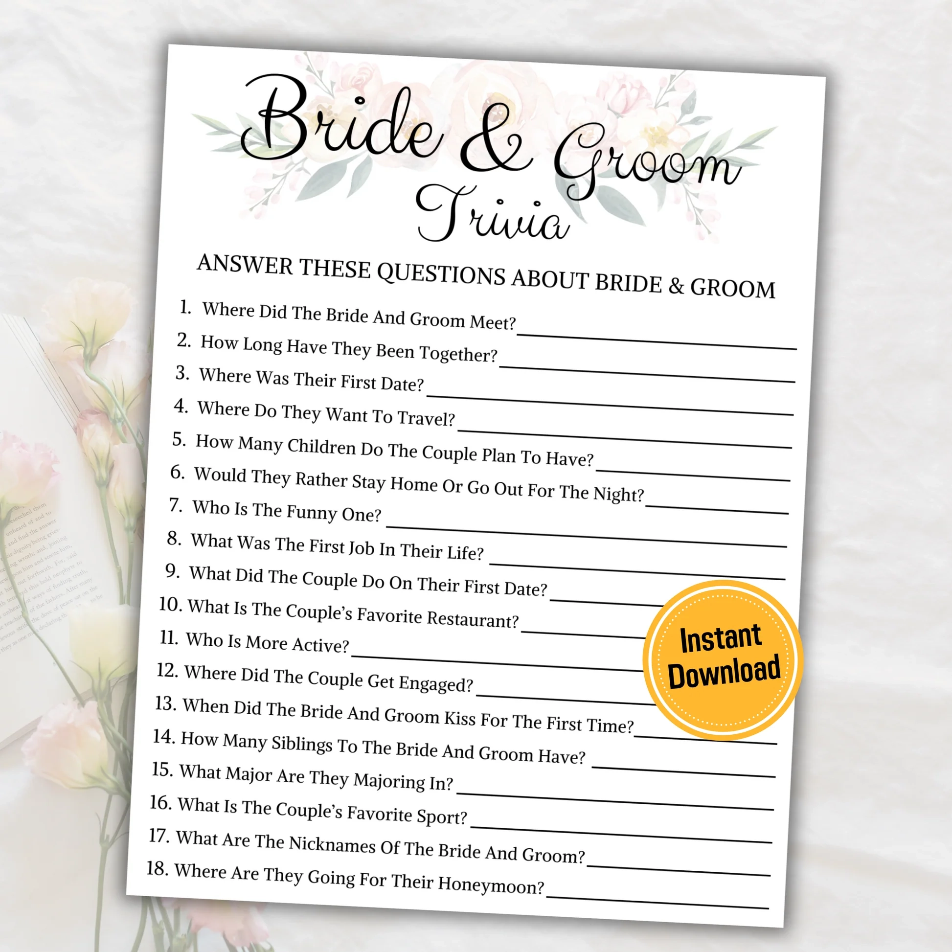 Bride And Groom Trivia Printable