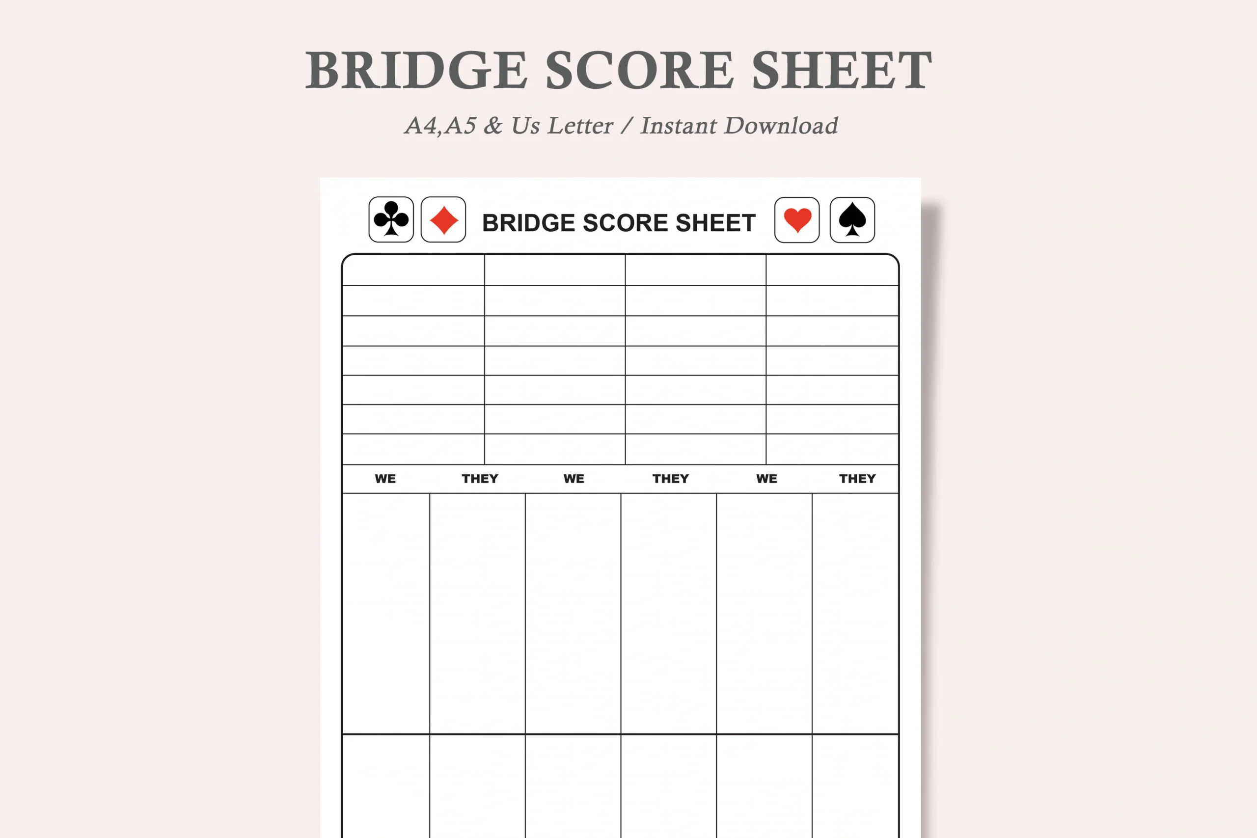 Printable Large Size Bridge Score Sheets