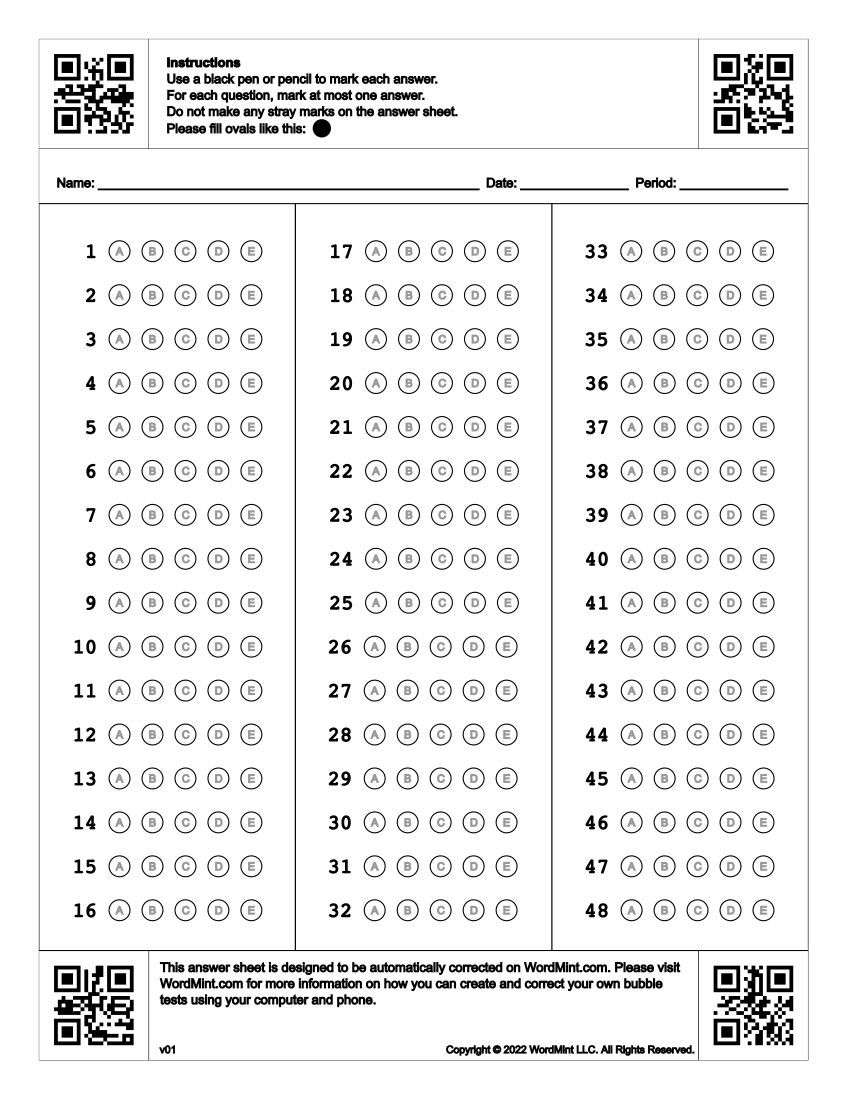 Bubble Test Sheet Scanner WordMint