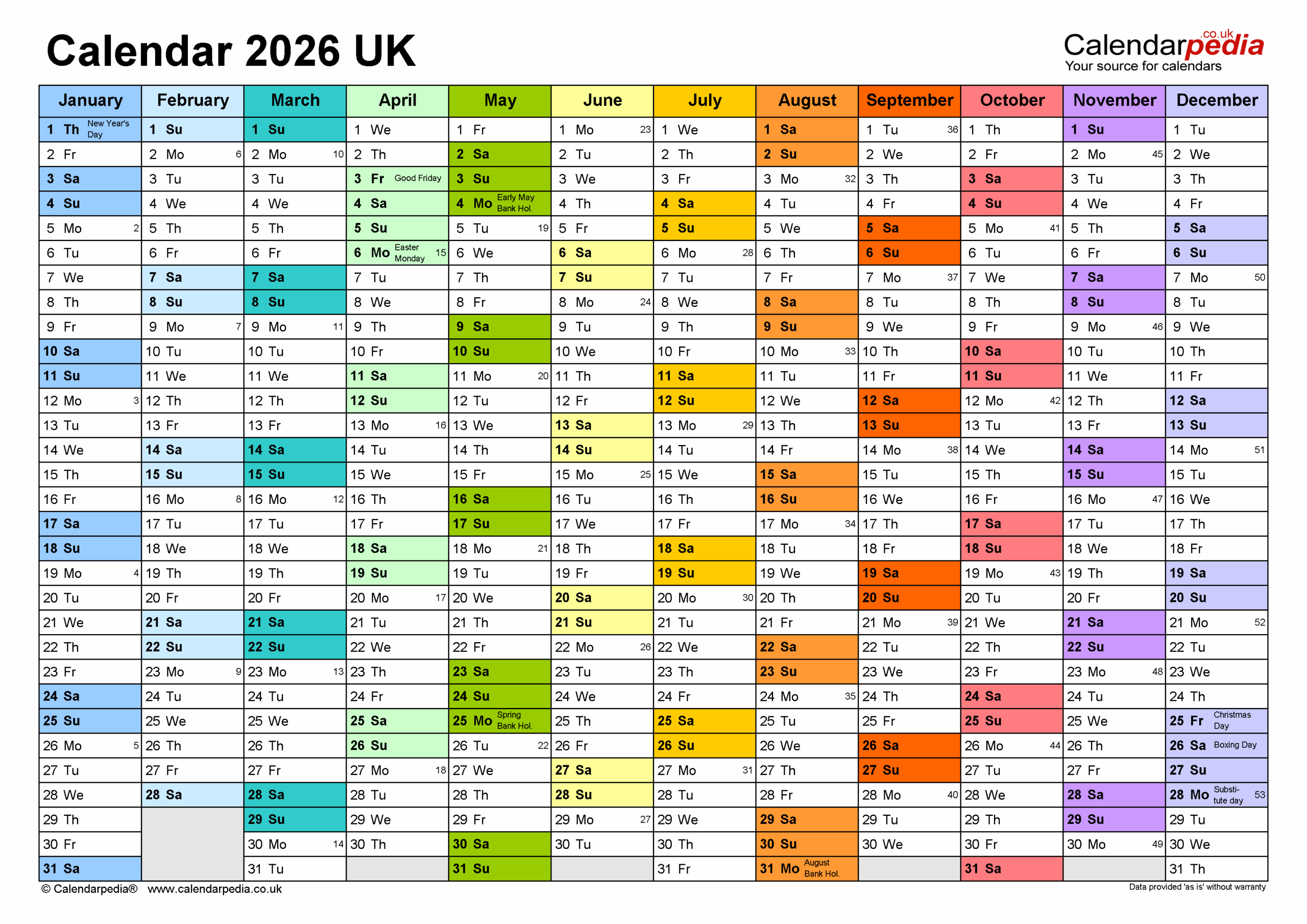 Calendar 2026 UK Free Printable PDF Templates