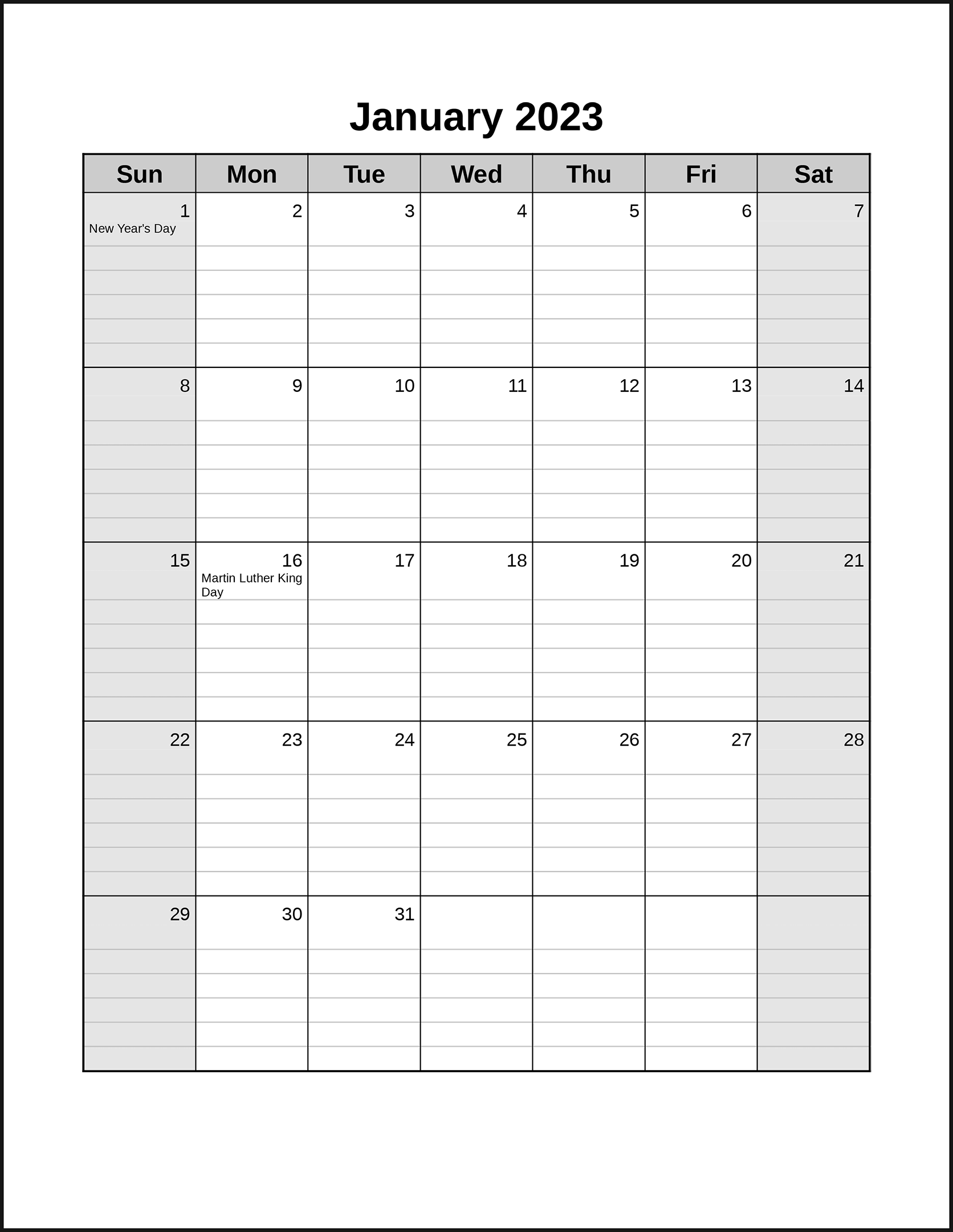 Calendar Monthly Printable Vertical Date List