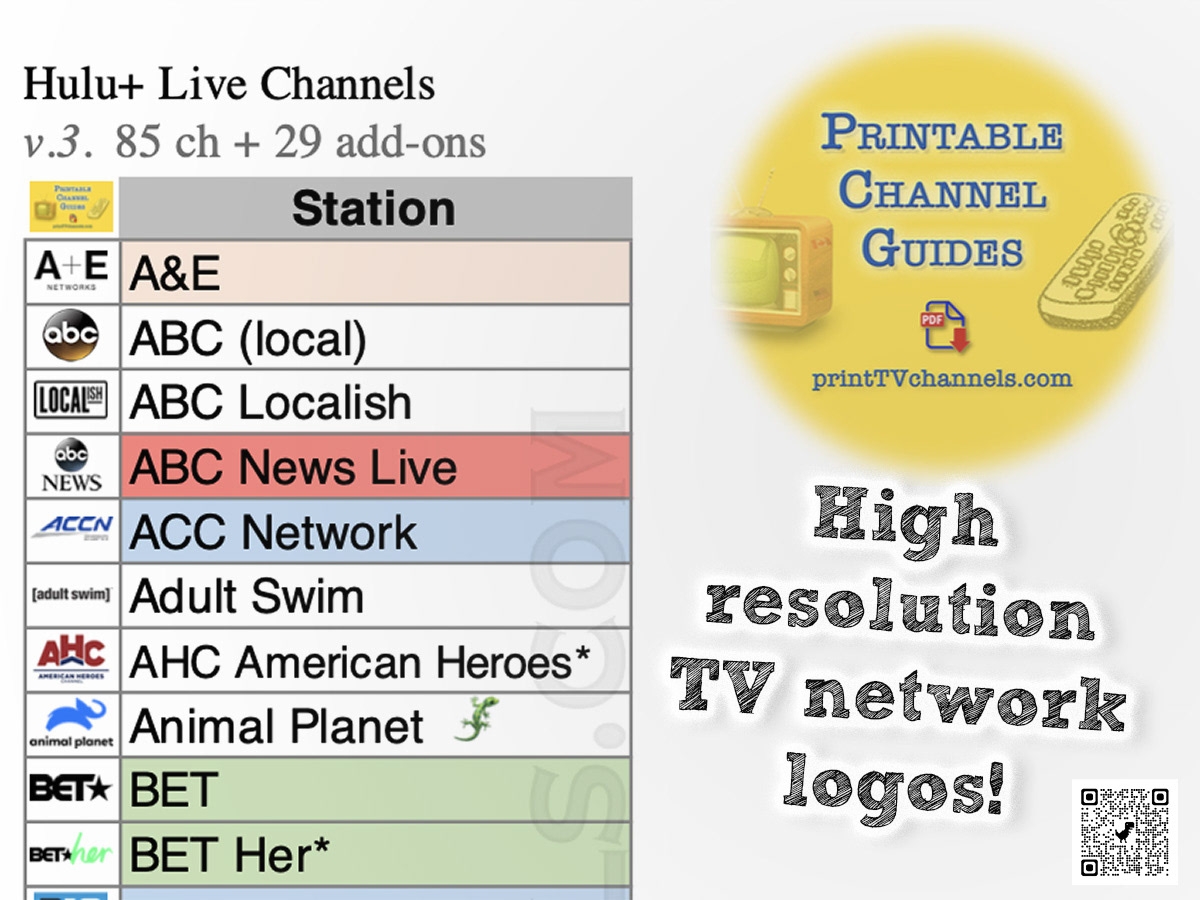Hulu Live Tv Channel List Printable