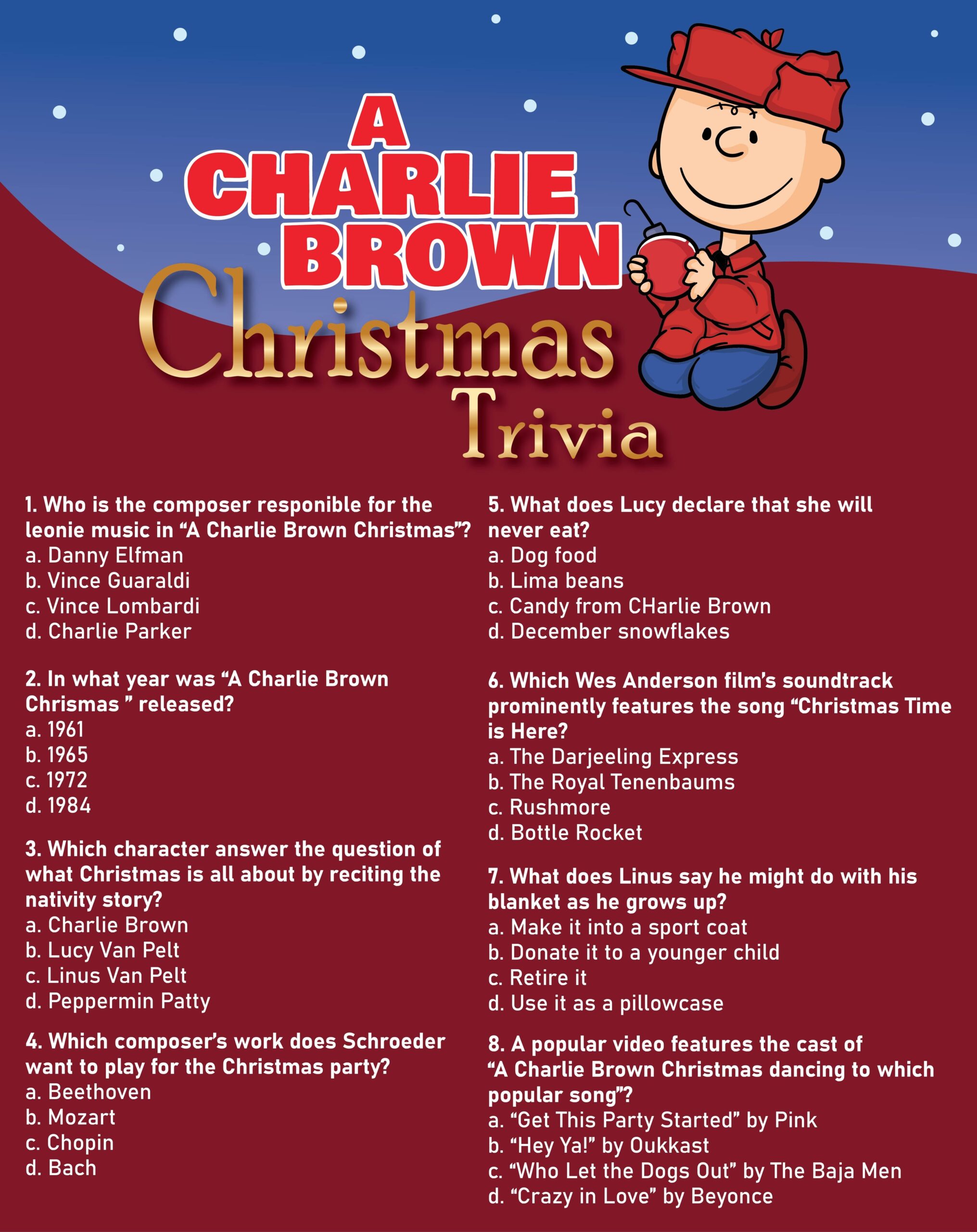 Charlie Brown Christmas Trivia 7 Free PDF Printables Printablee