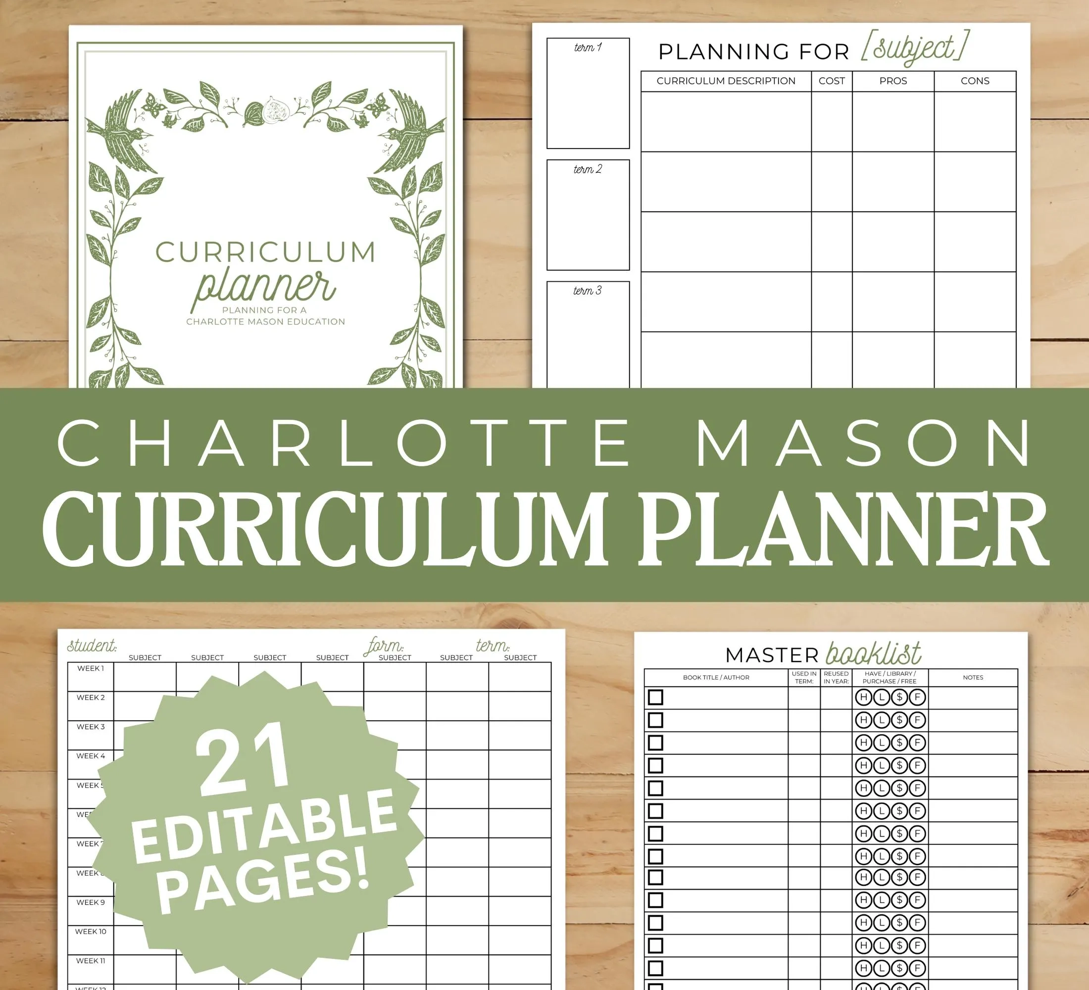 Charlotte Mason Curriculum Planner Printable Book List Templates Curriculum Planning Trackers Etsy