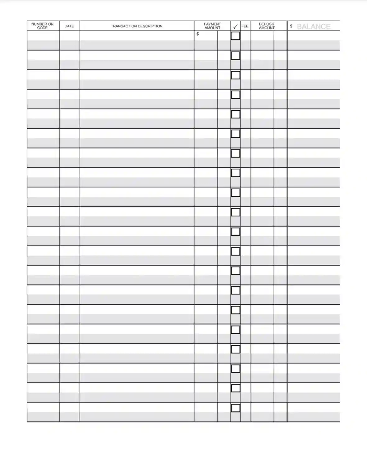 Printabl Check Ledger Sheet