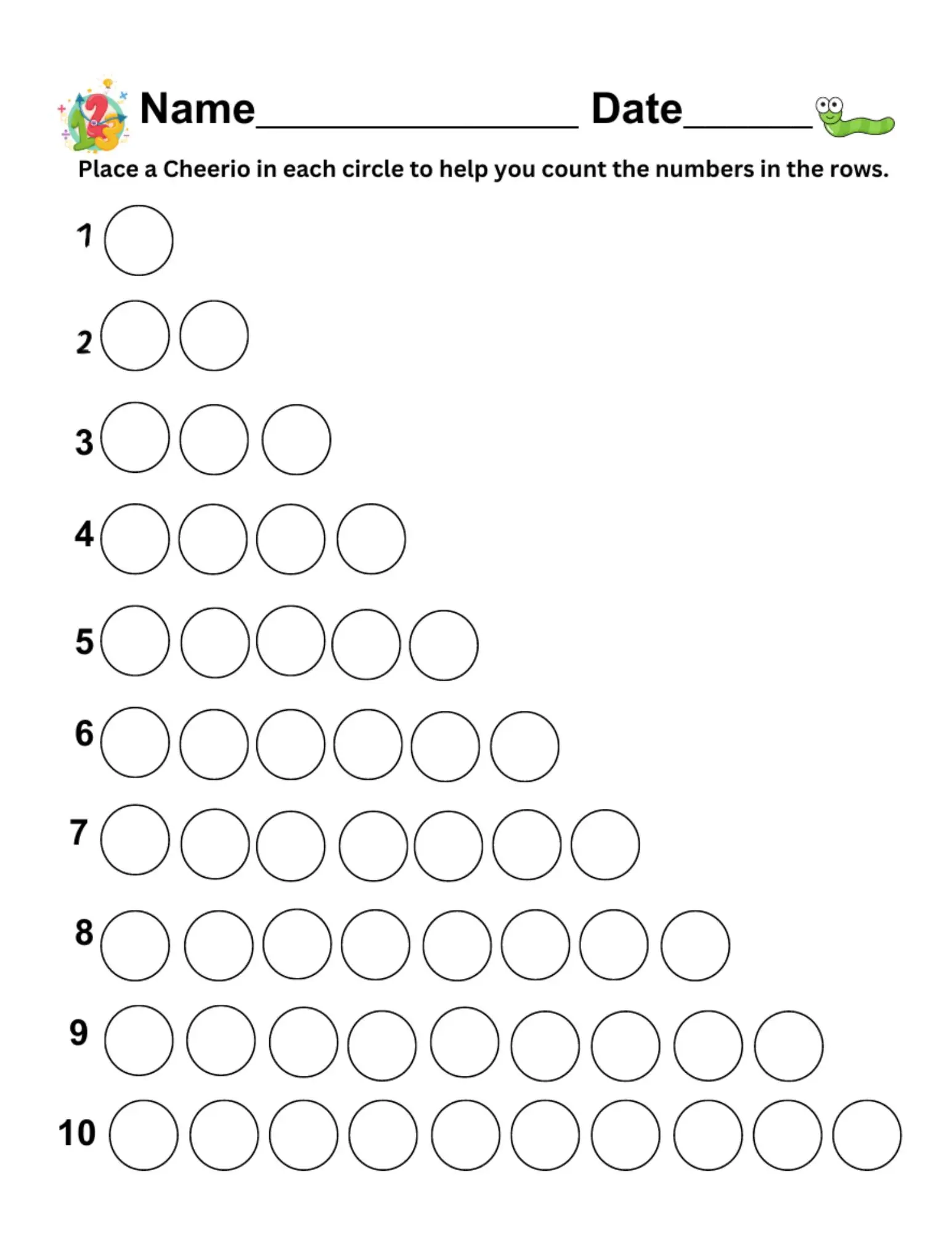 Cheerio Counting Mat Food Mat Interactive Math Preschool Kindergarten Math Worksheet Math Lesson Homeschool Math Hands on Counting Etsy