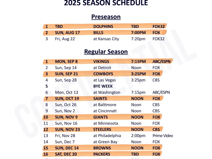 Chicago Bears Release 2025 Schedule
