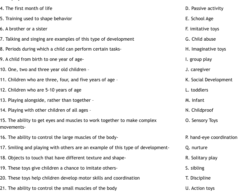 Child Development Quiz Worksheet WordMint