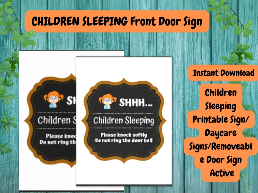 CHILDREN SLEEPING Front Door Sign children Sleeping Printable Sign Daycare Signs removeable Door Sign Etsy