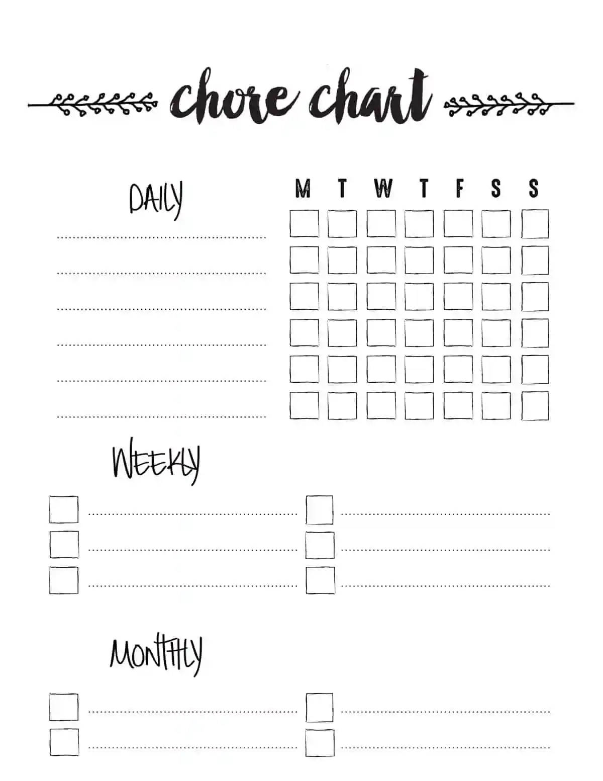 Printable Chore Chart Blank