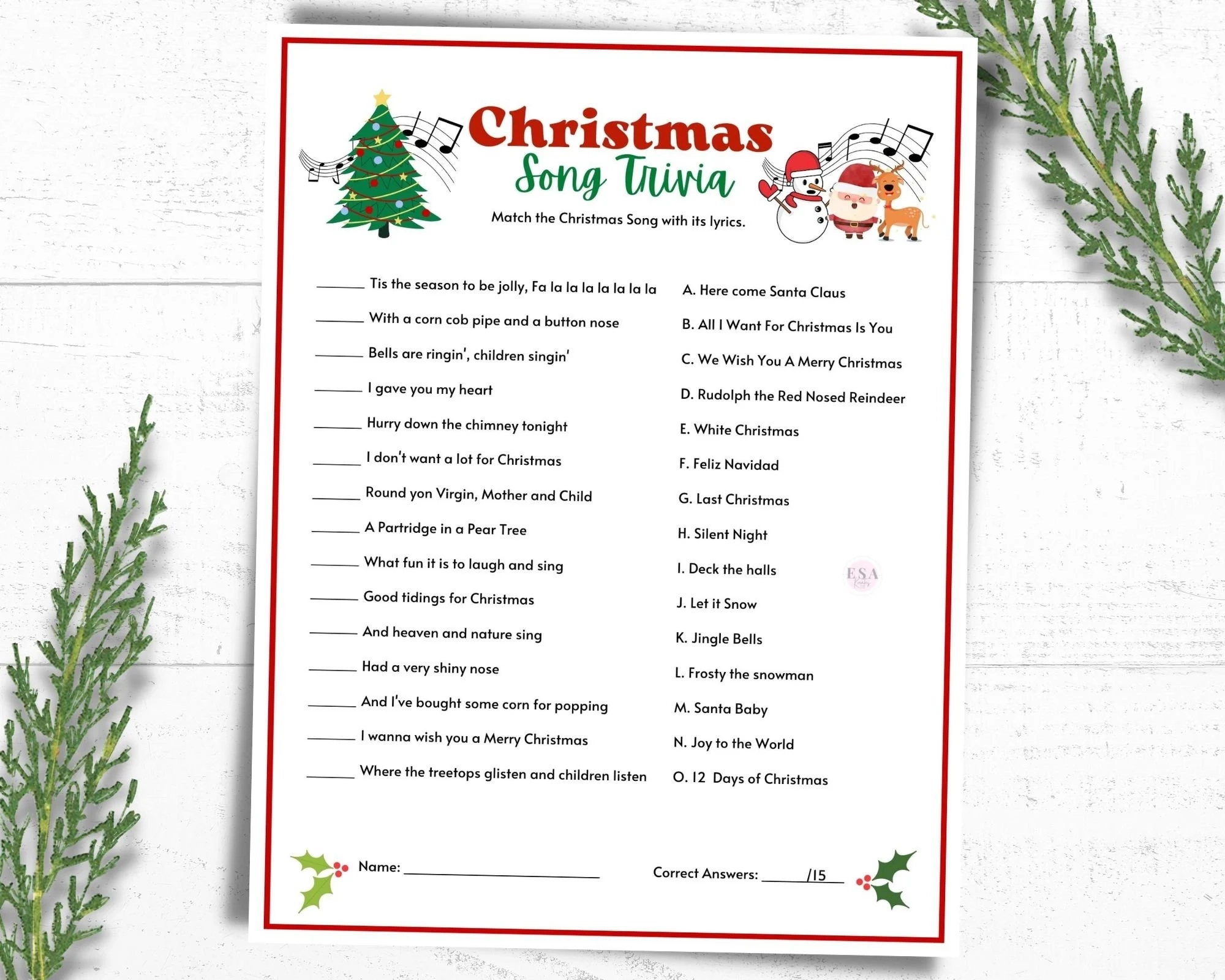 Christmas Song Trivia Printable With Answers