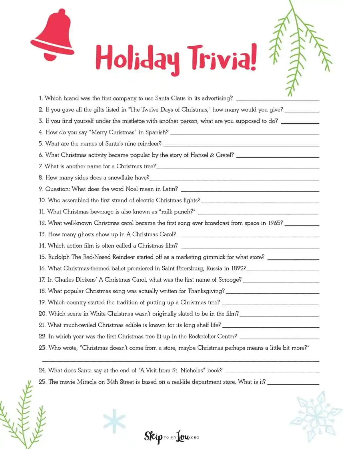 Free Christmas Trivia Game Printable