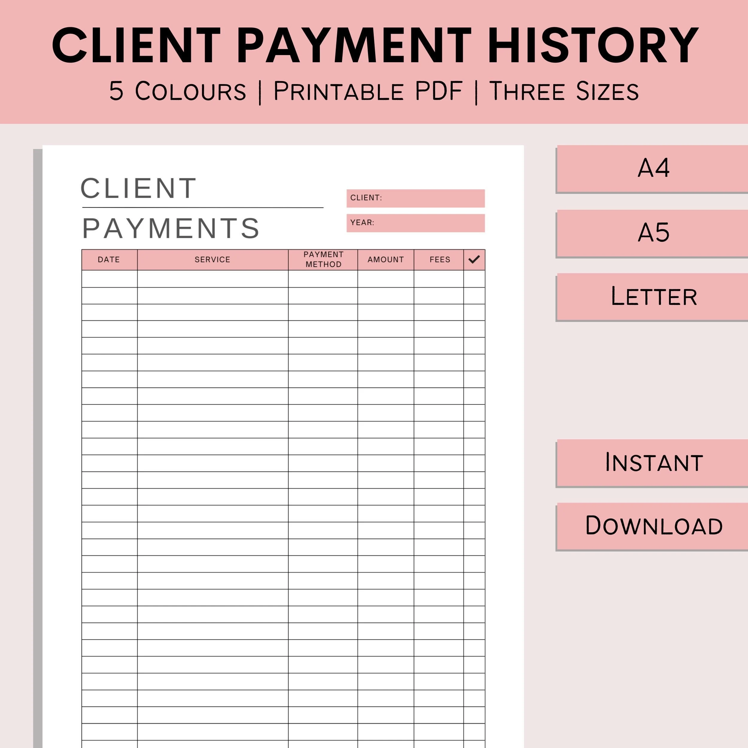 Client Payment History Printable Client Log Small Business Finance Sheet Payment Form Service History PDF A4 A5 Letter Etsy