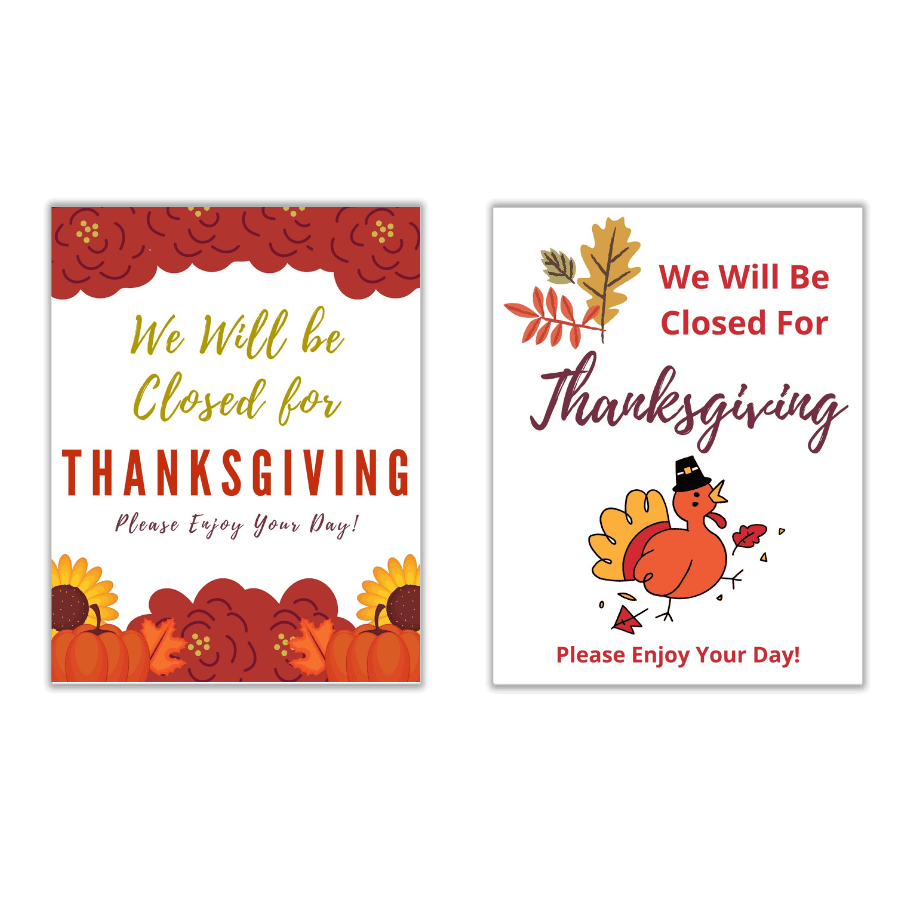 Printable Closed For Thanksgiving Signs