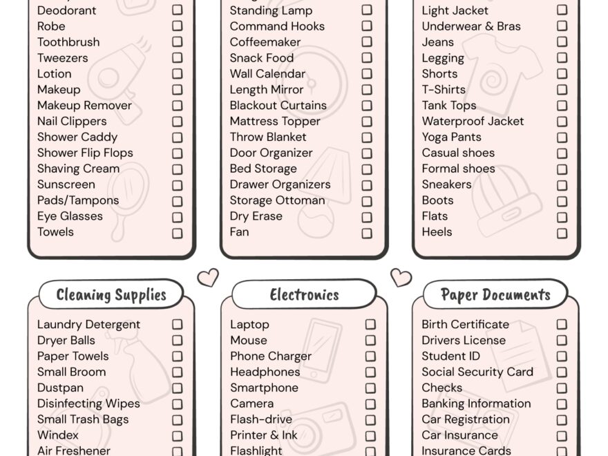 College Girl Packing List Free Google Docs Template Gdoc io