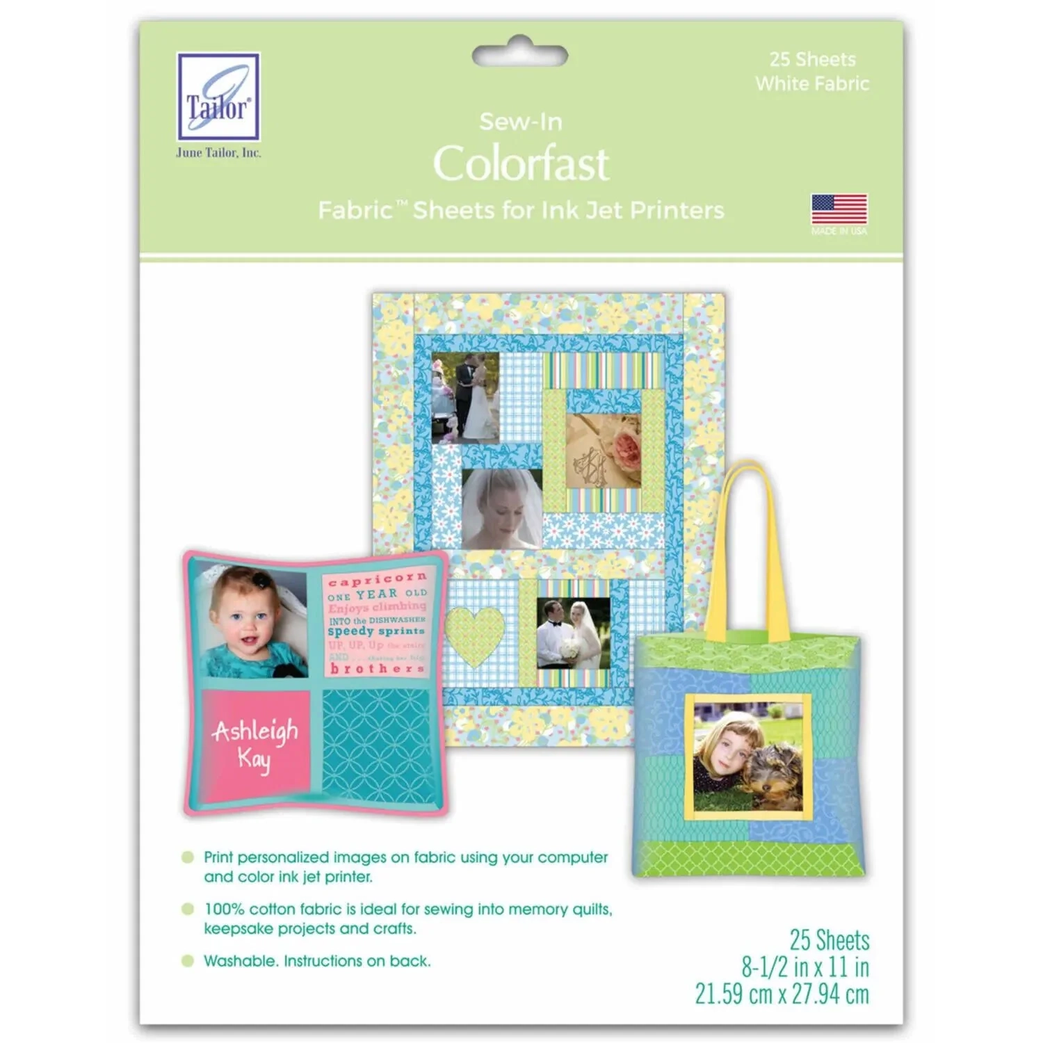 Colorfast Sew In Fabric Sheets Inkjet Printables White 25 Sheets 